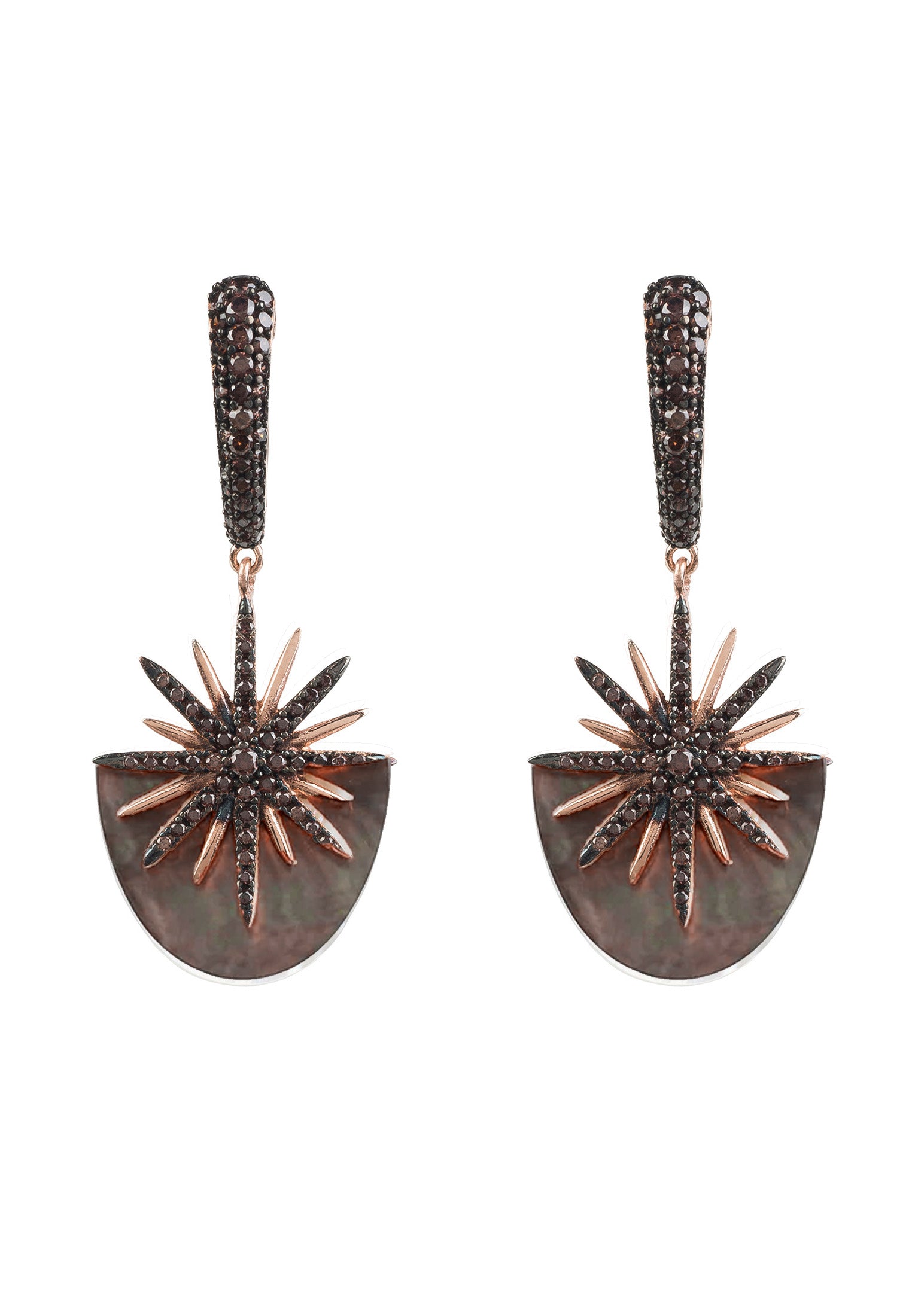 Sunburst Grey Mother Of Pearl Earrings Brown Rosegold