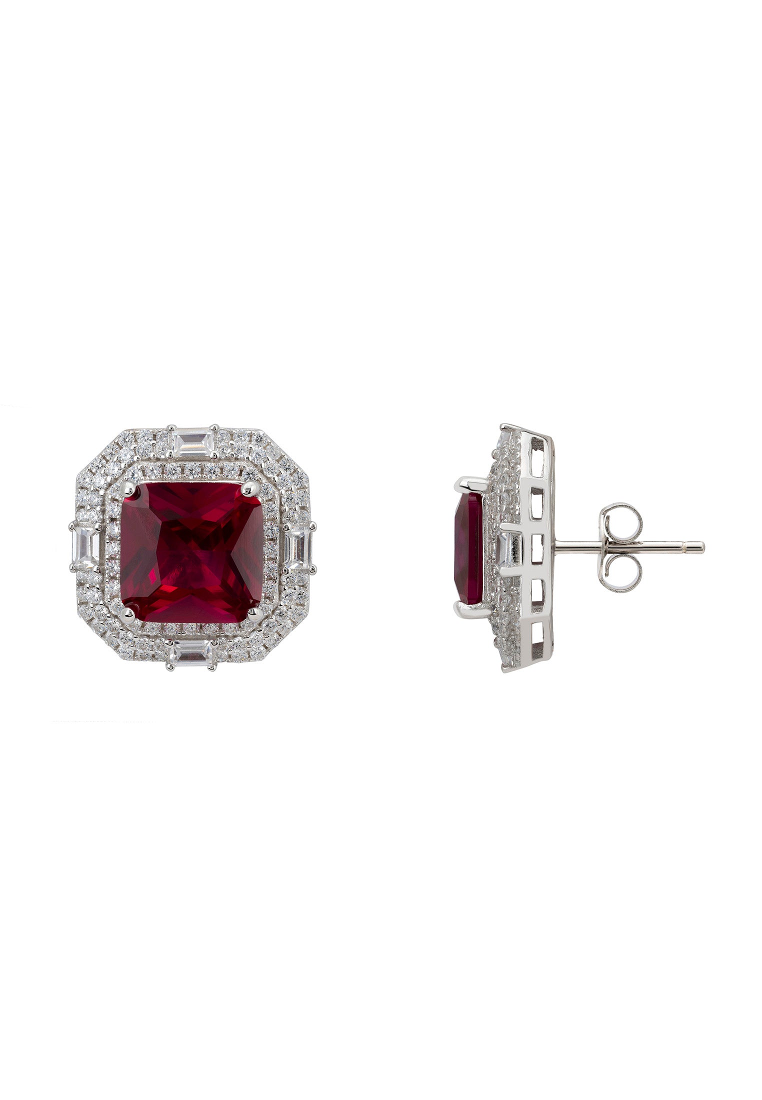 Madeleine Large Stud Earrings Silver Ruby