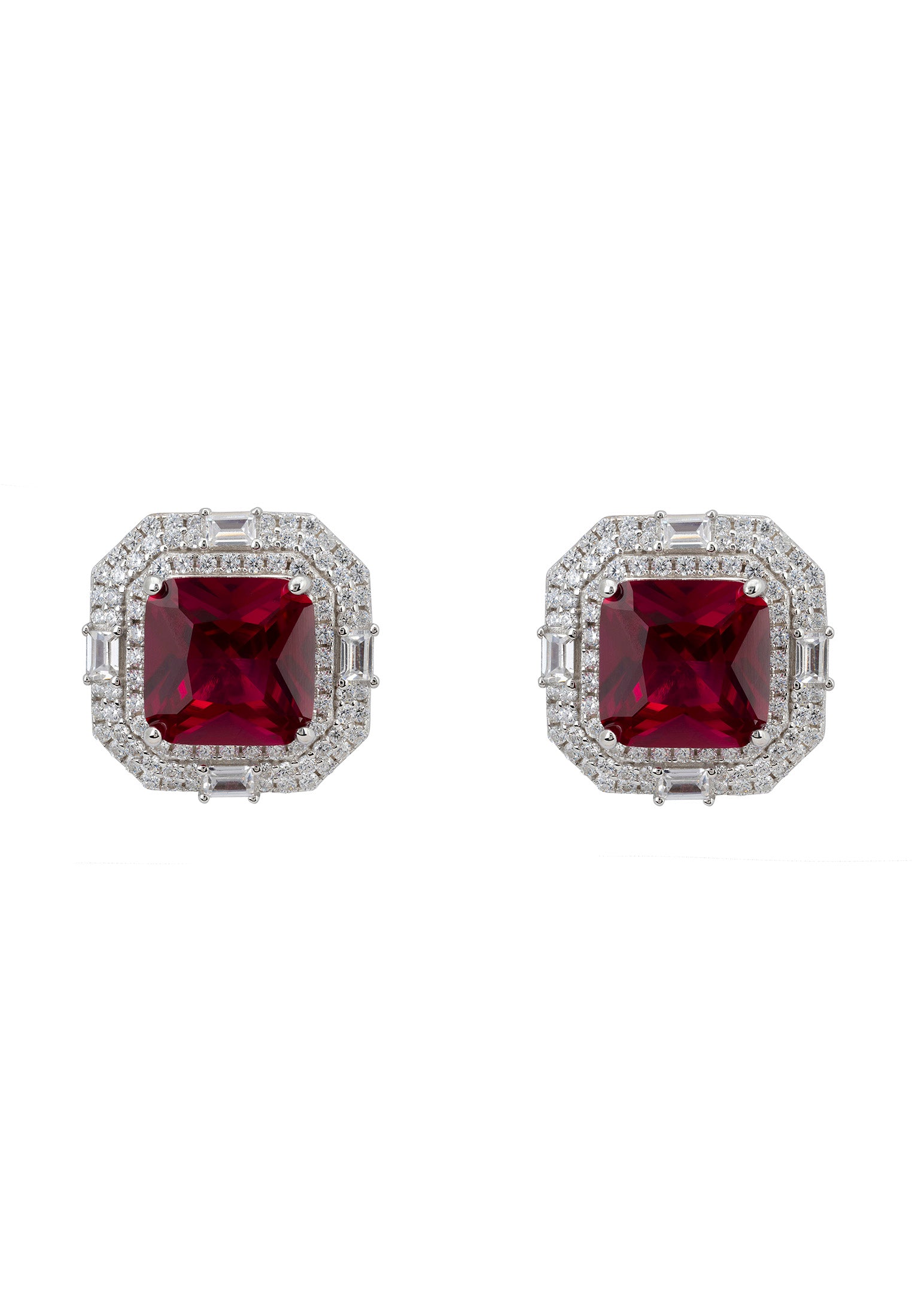 Madeleine Large Stud Earrings Silver Ruby