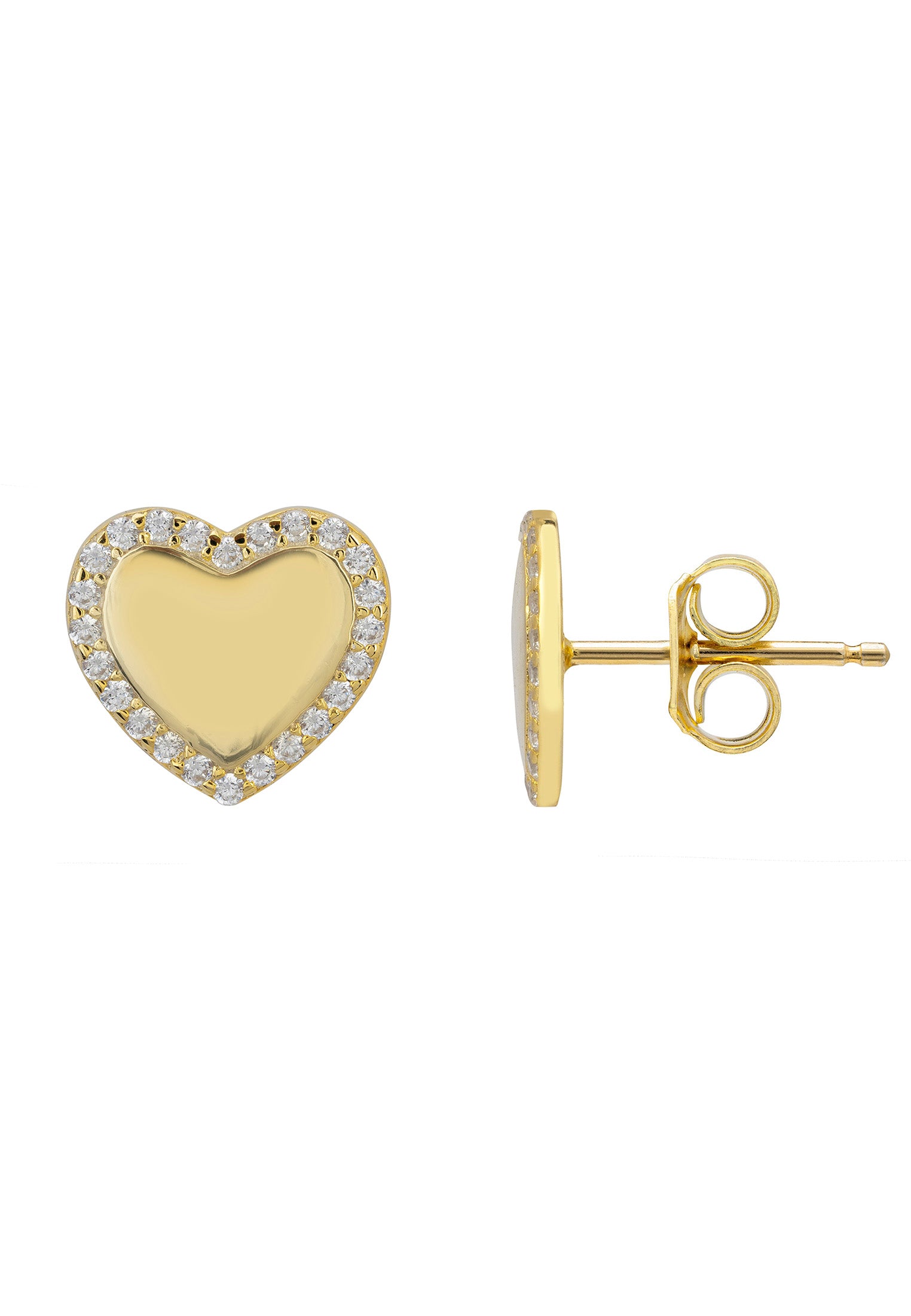 Heart Mirrored Stud Earrings Gold