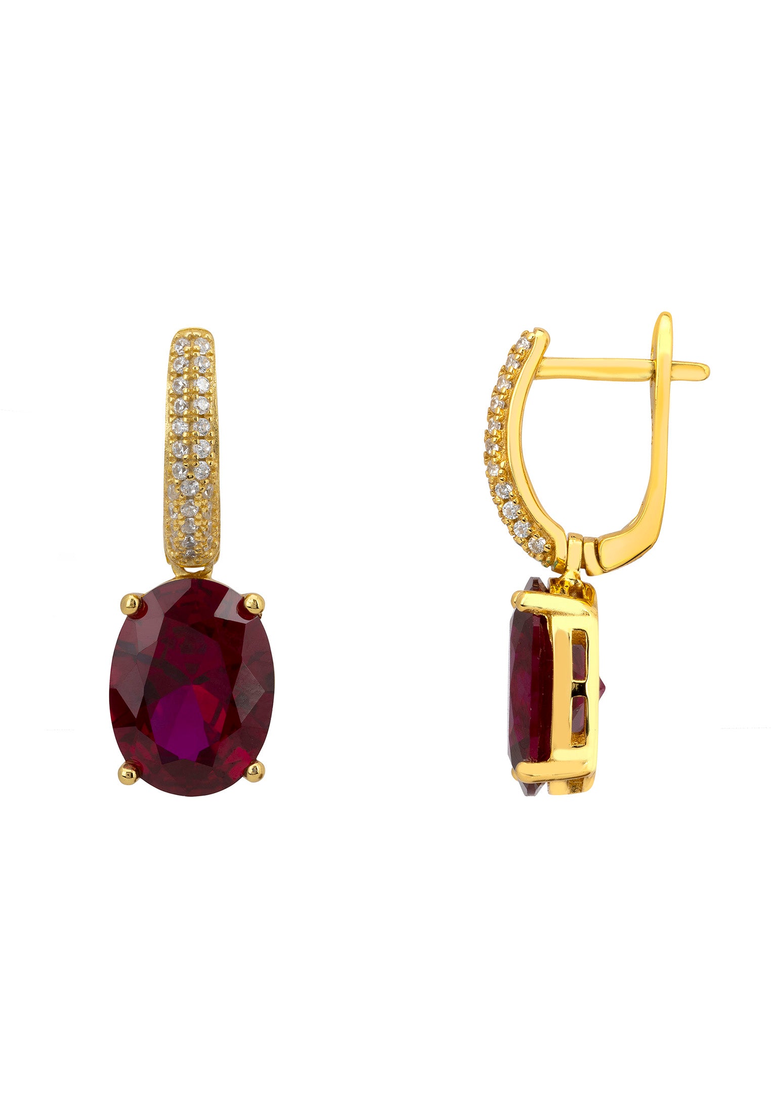 Alexandra Oval Drop Earrings Gold Ruby