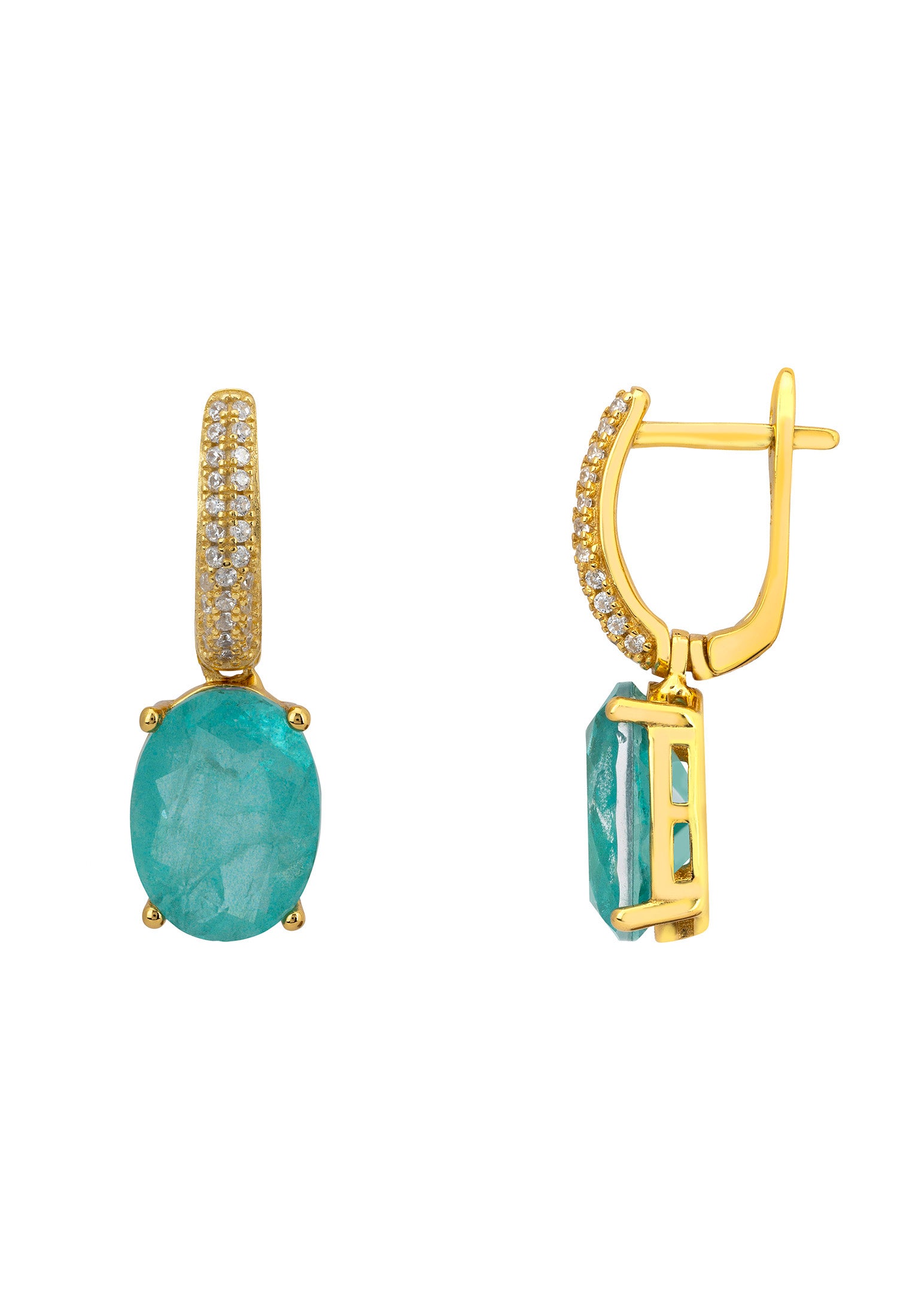 Alexandra Oval Drop Earrings Gold Paraiba Tourmaline