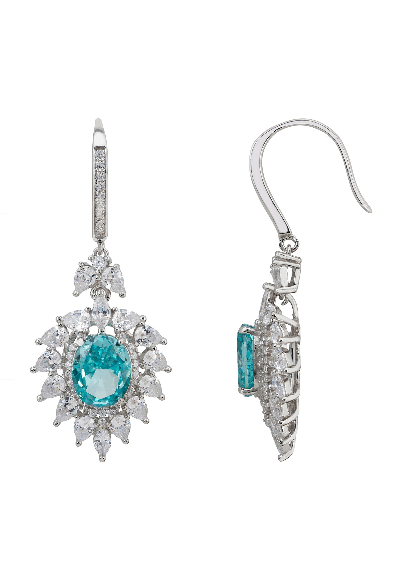 Hyacinth Flower Aquamarine Drop Earrings Silver