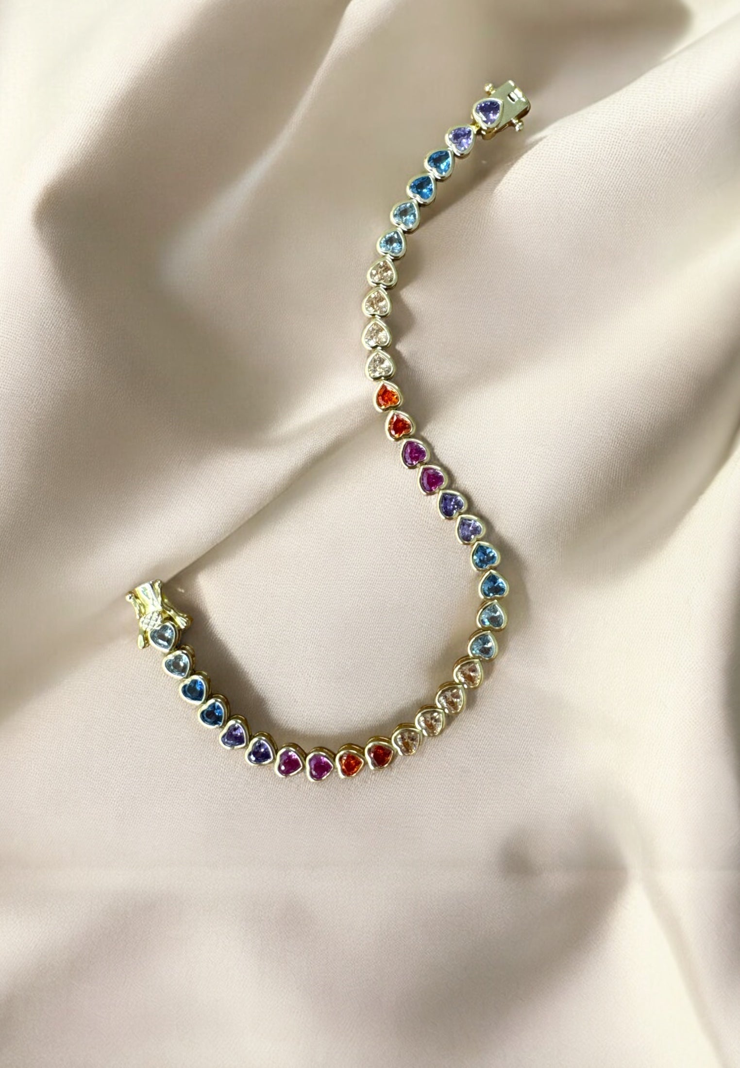 Heart Garland Tennis Bracelet Multicoloured Gold