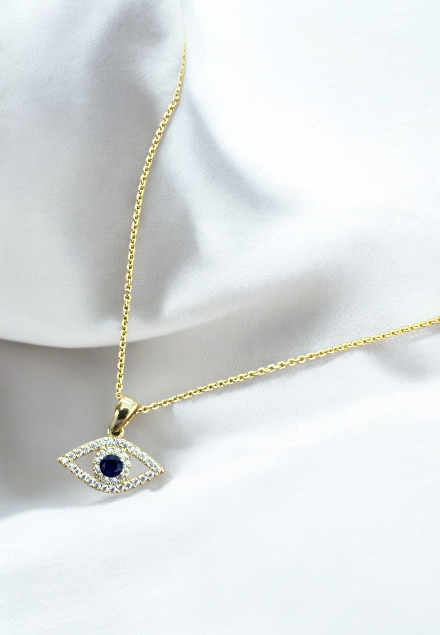 Evil Eye Elliptical Necklace Blue Gold