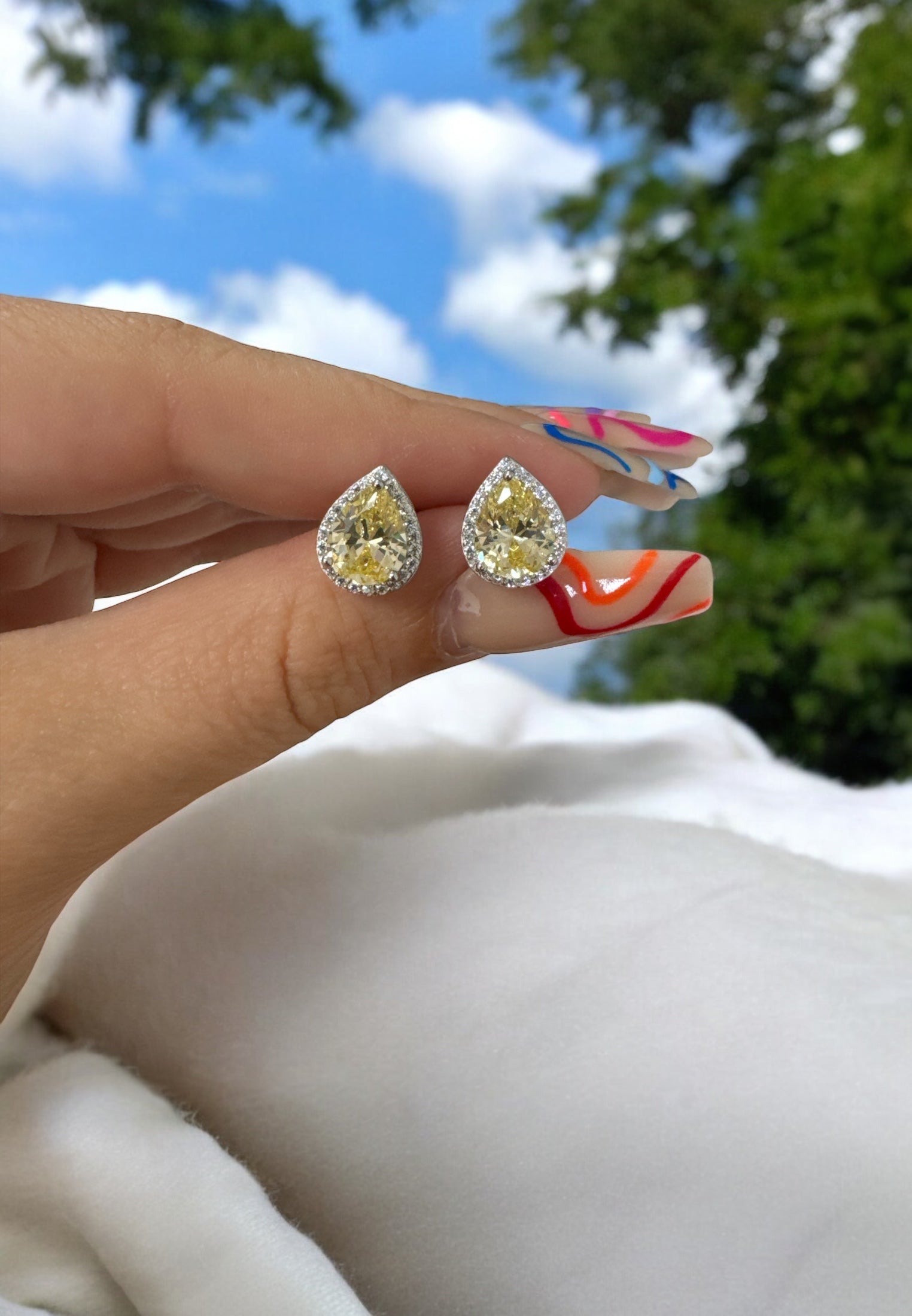 Theodora Yellow Topaz Teardrop Gemstone Stud Earrings Silver