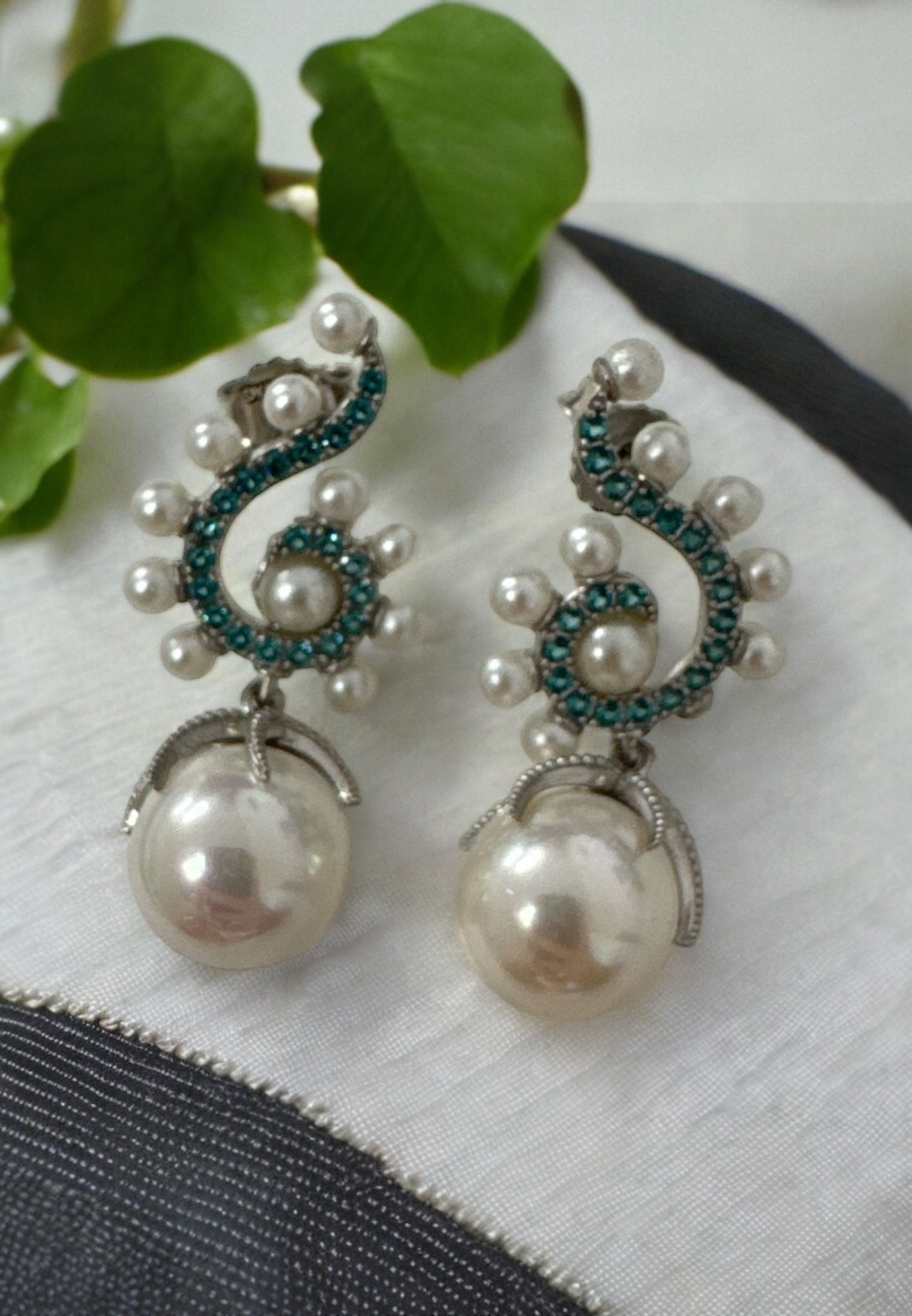 Baroque Pearl Poseidon Gemstone Drop Earrings Aqua Silver