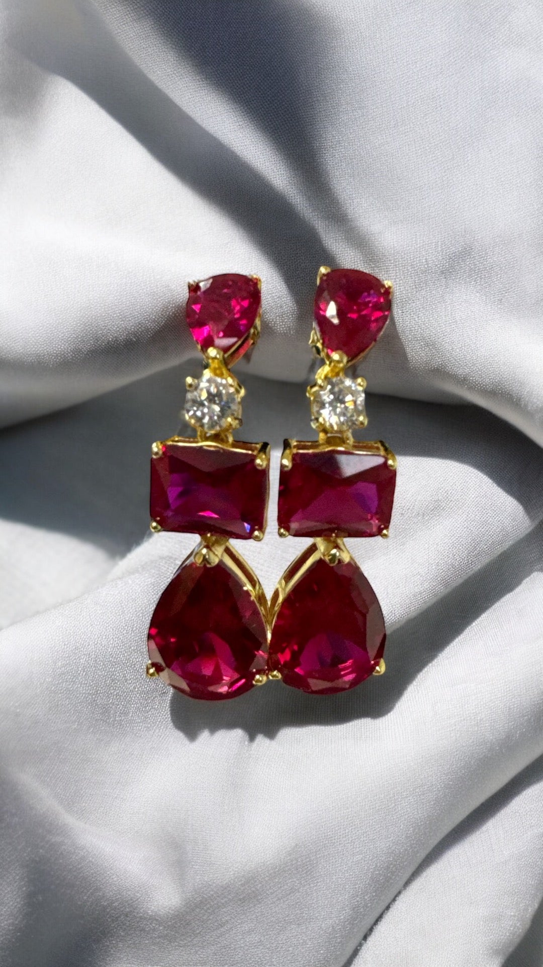 Valentina Drop Earrings Gold Ruby