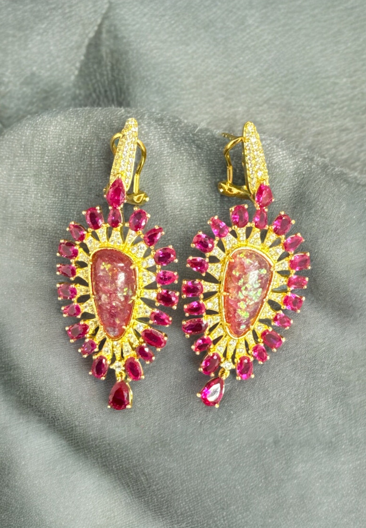 Antonella Pink Opal Drop Earrings Gold