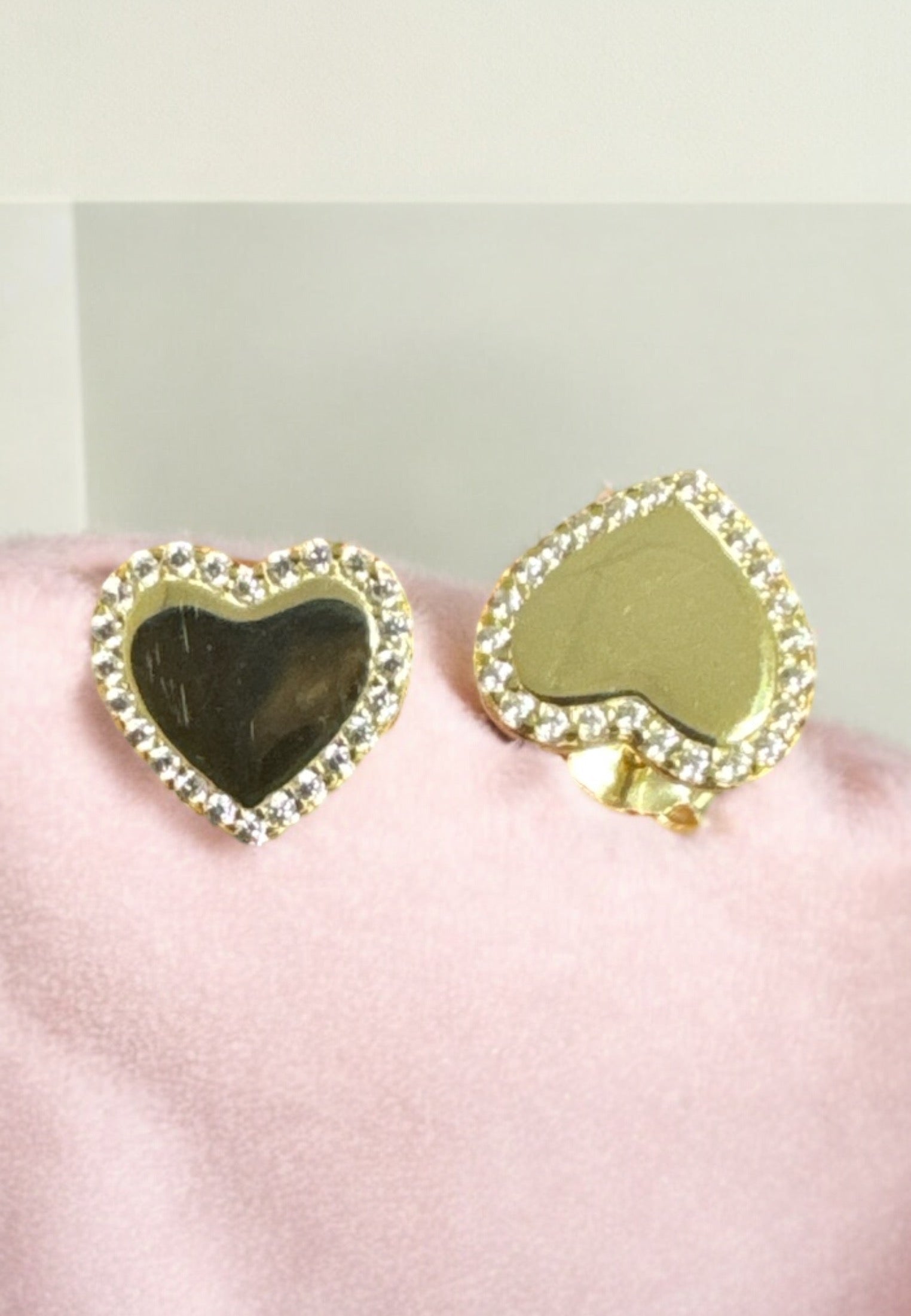 Heart Mirrored Stud Earrings Gold