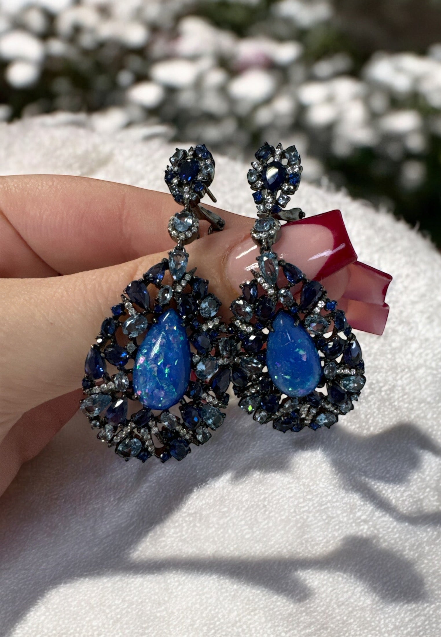 Fernanda Blue Opal Drop Earrings Oxidised