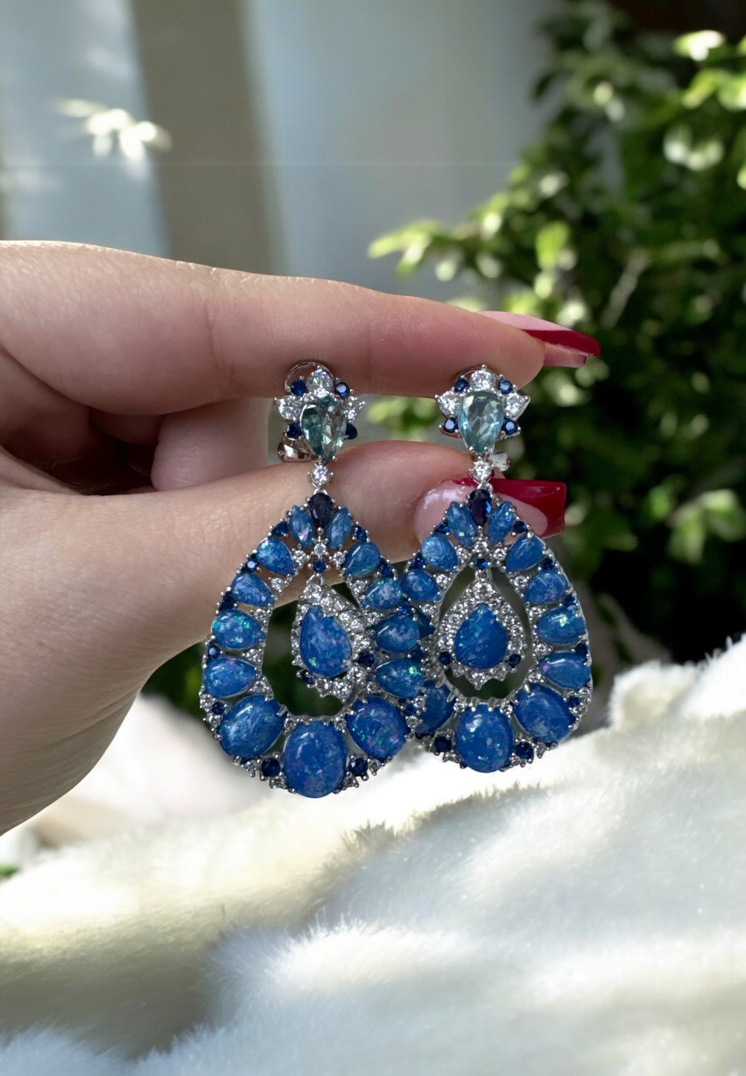 Fernanda Blue Opal Drop Earrings Oxidised