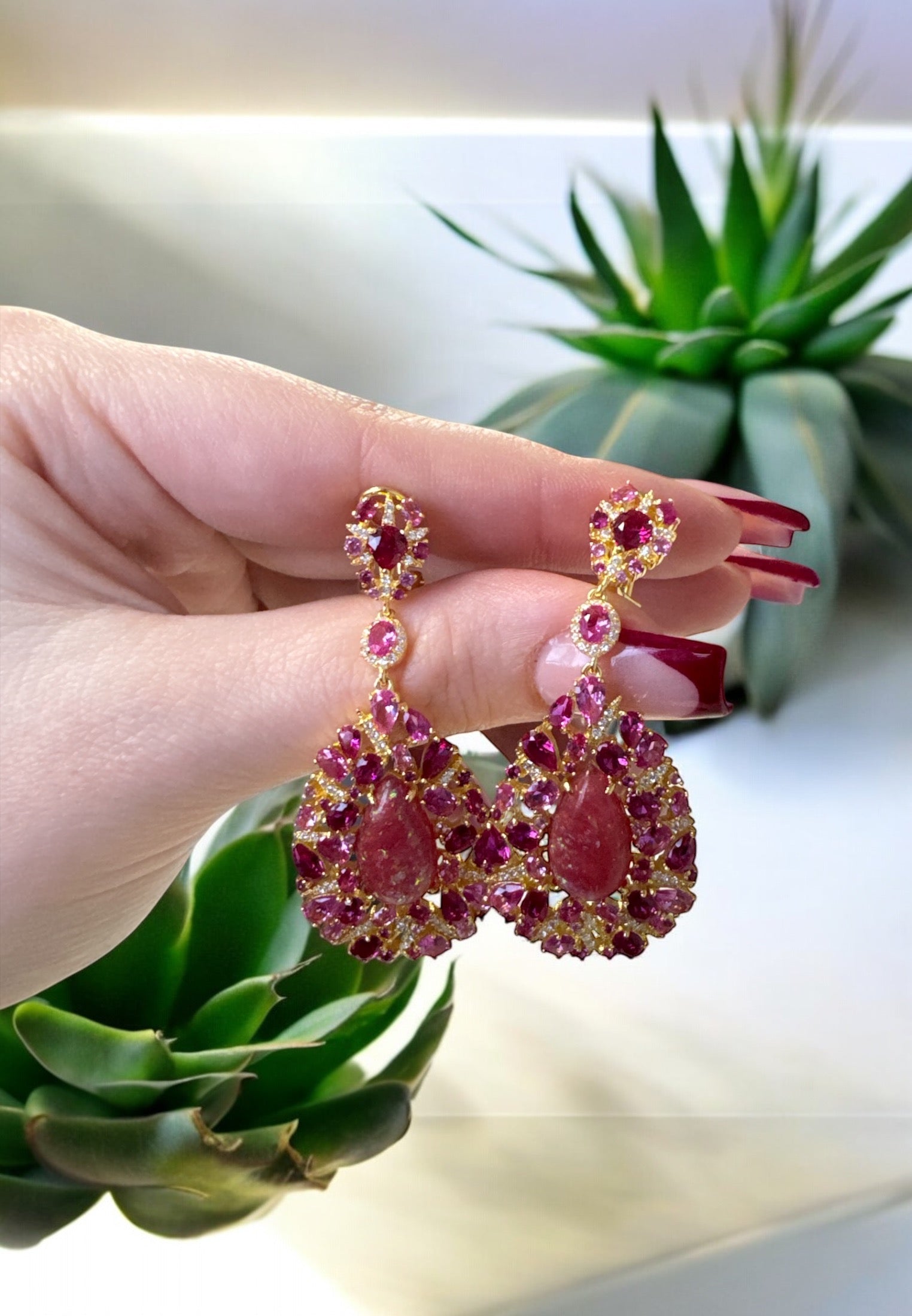 Fernanda Pink Opal Drop Earrings Gold