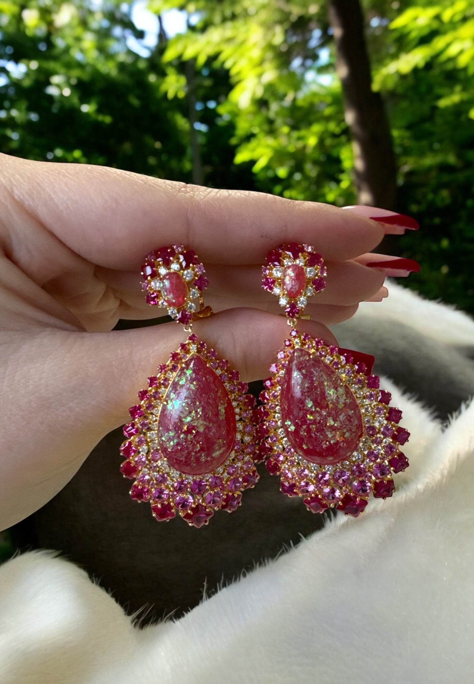 Gabriela Pink Opal Drop Earrings Gold