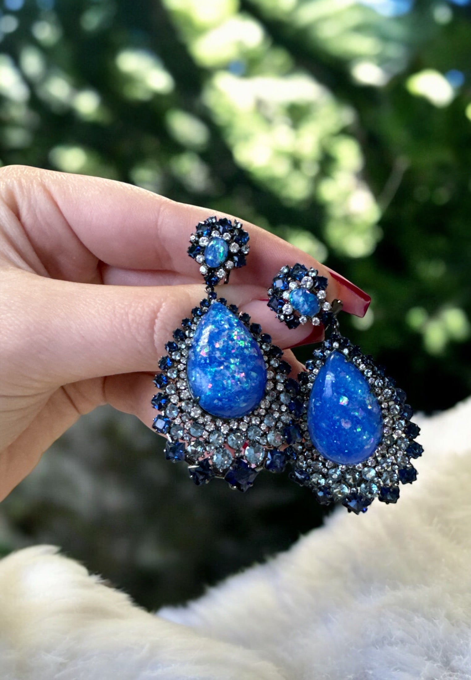 Gabriela Blue Opal Drop Earrings Oxidised