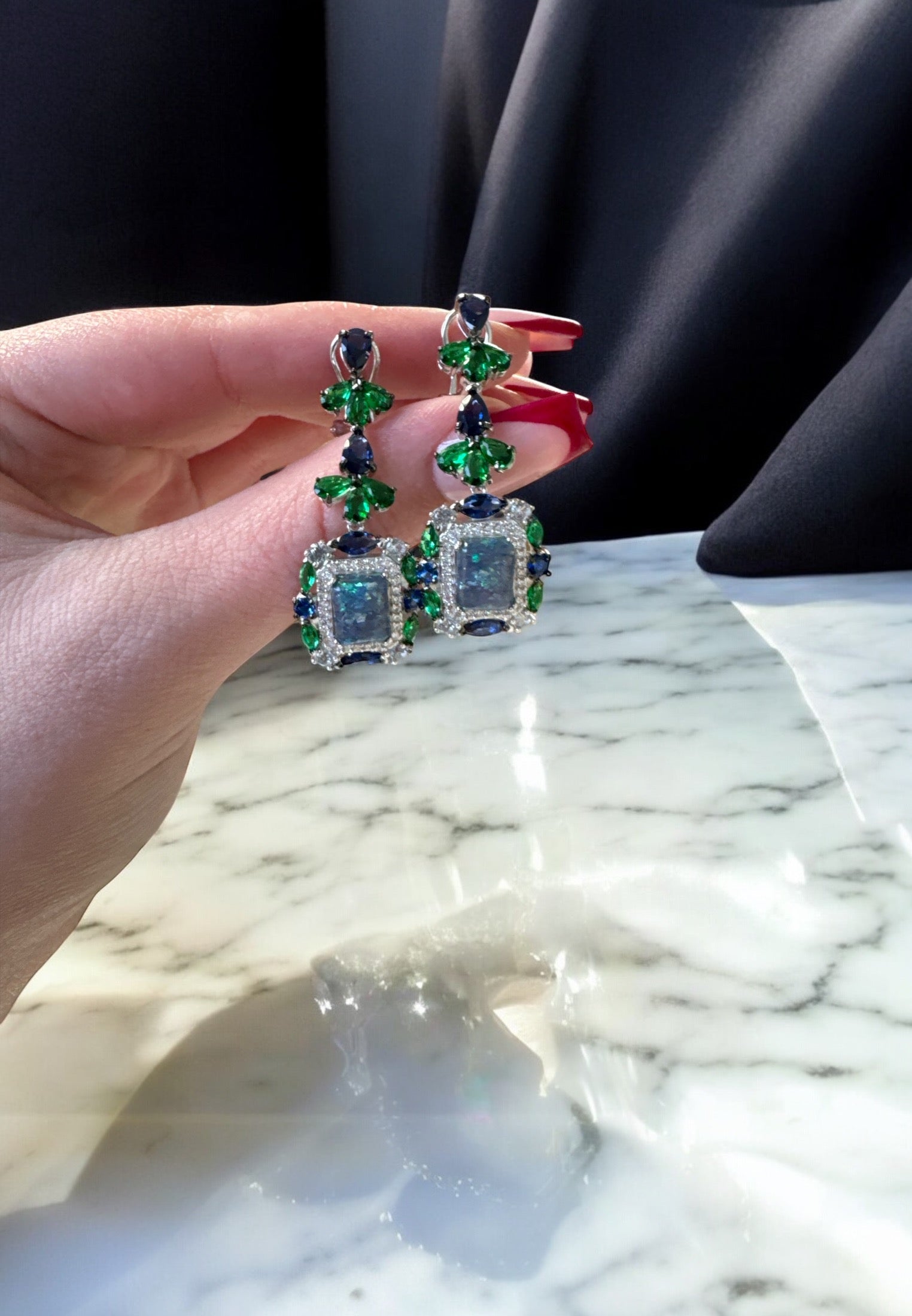 Selena Green Opal Drop Earrings Silver