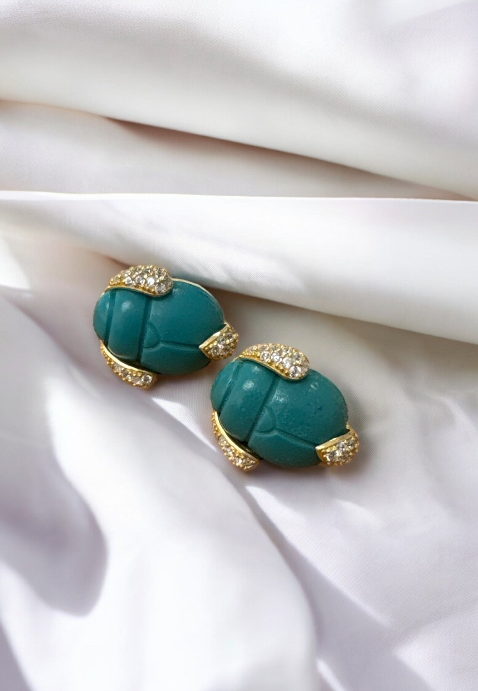 Scarab Beetle Turquoise Stud Earrings Gold