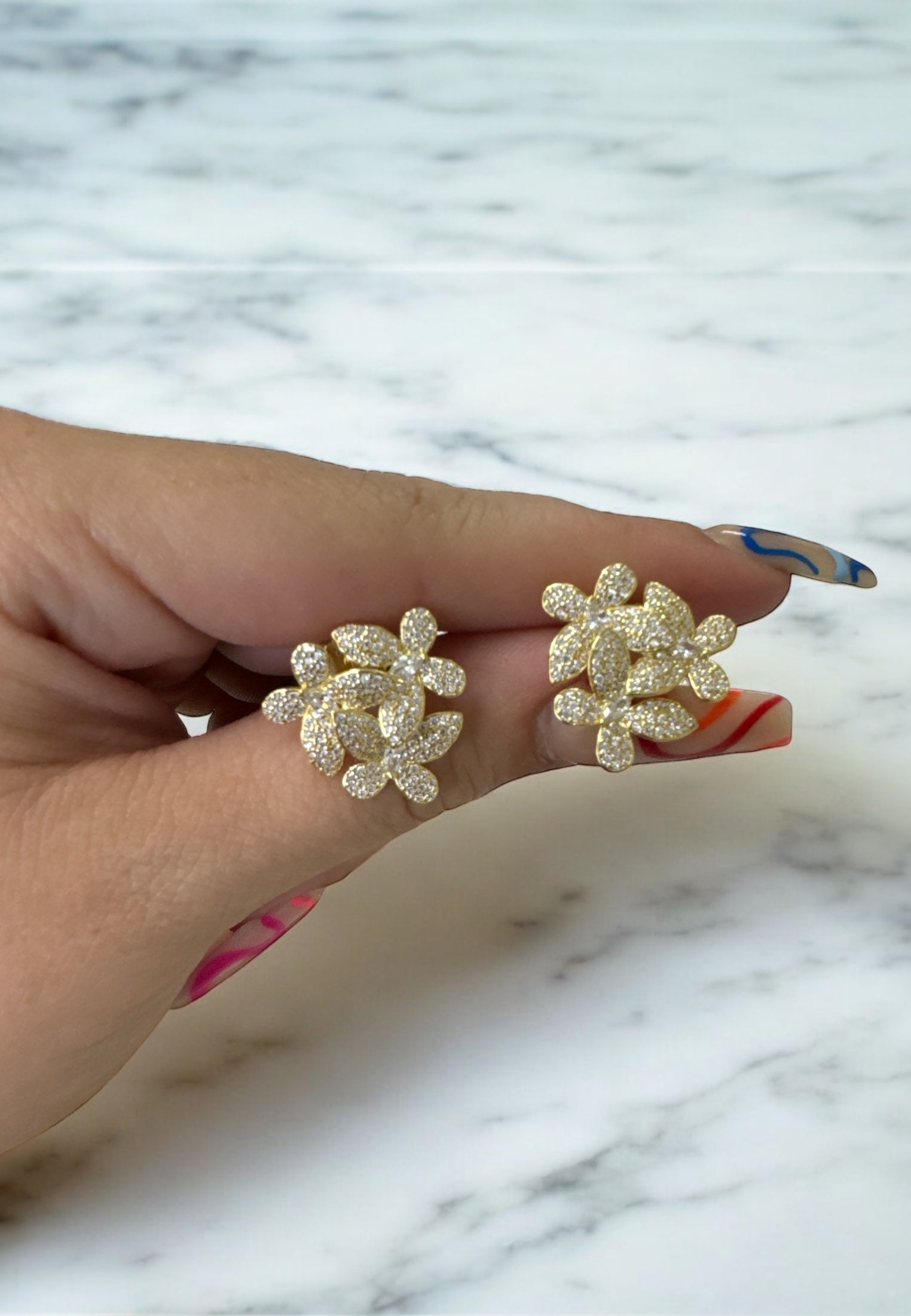 Flowers Large Stud Earrings Gold