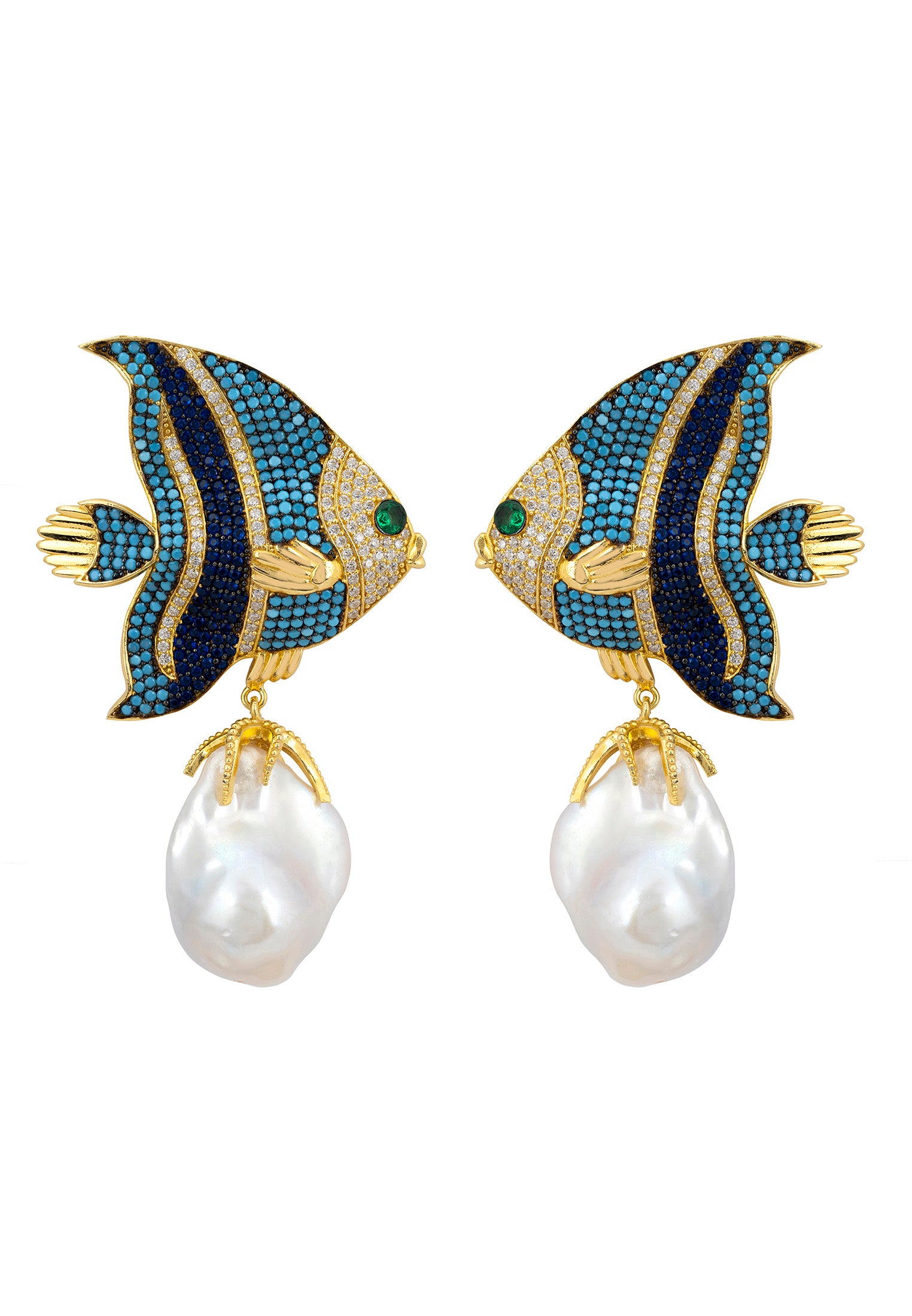 Baroque Pearl Angelfish Earrings Gold