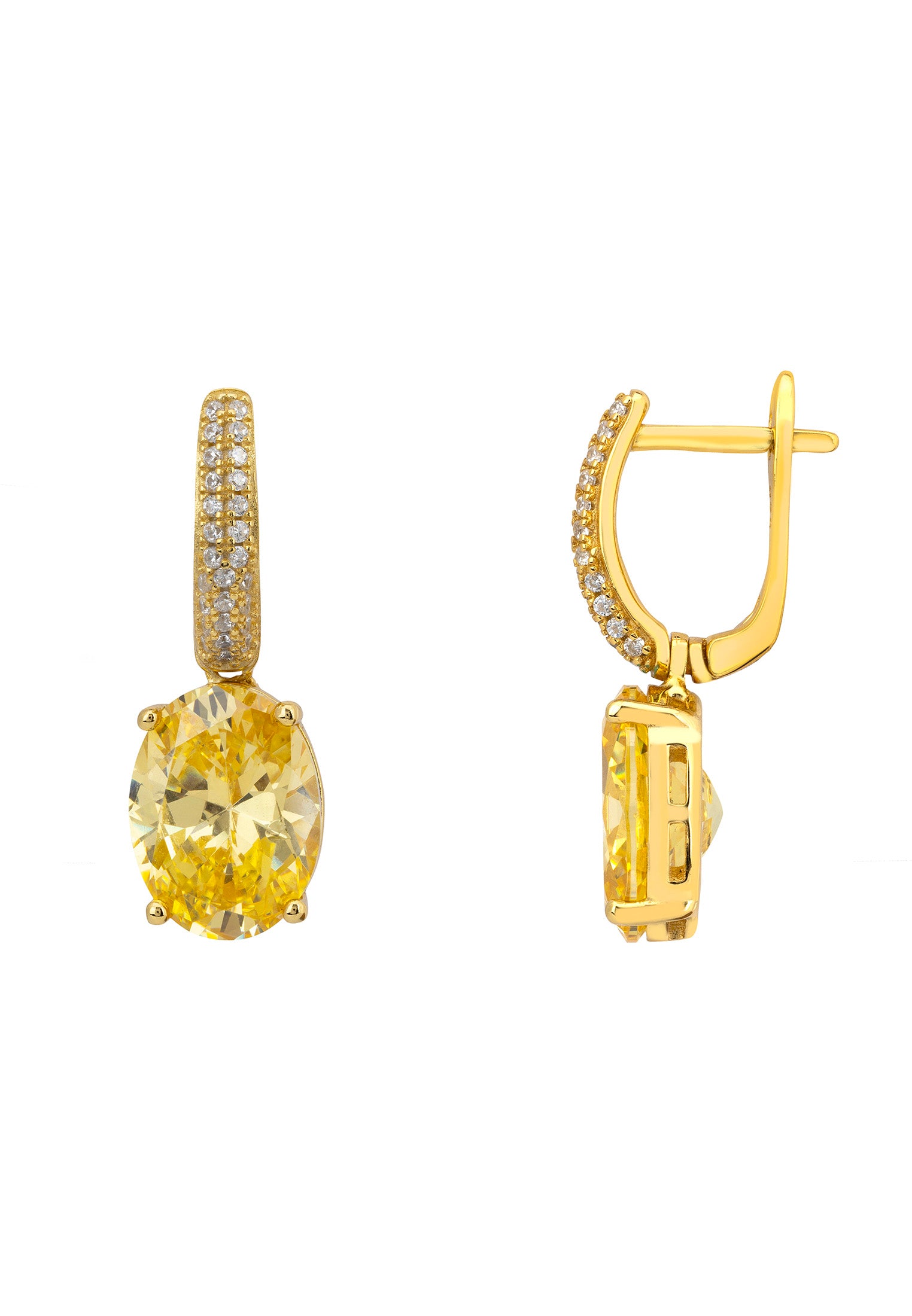 Alexandra Oval Drop Earrings Gold Yellow Topaz