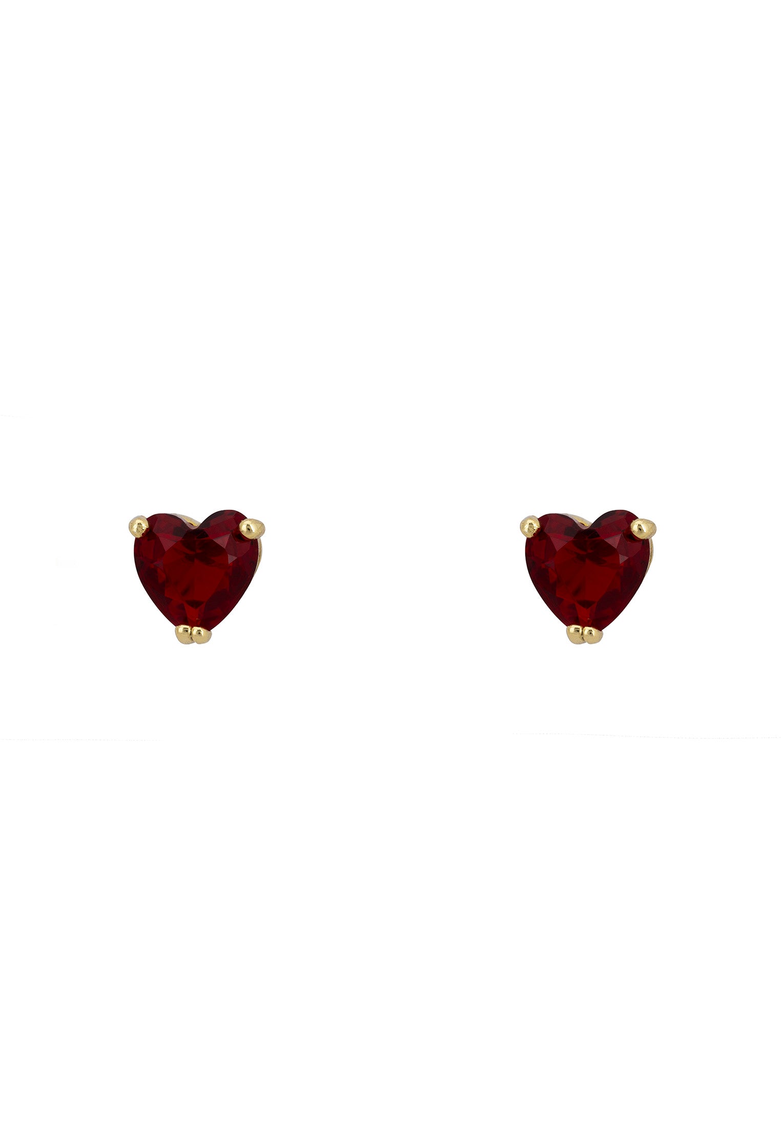 Asscher Cut Heart Stud Earrings Gold Ruby