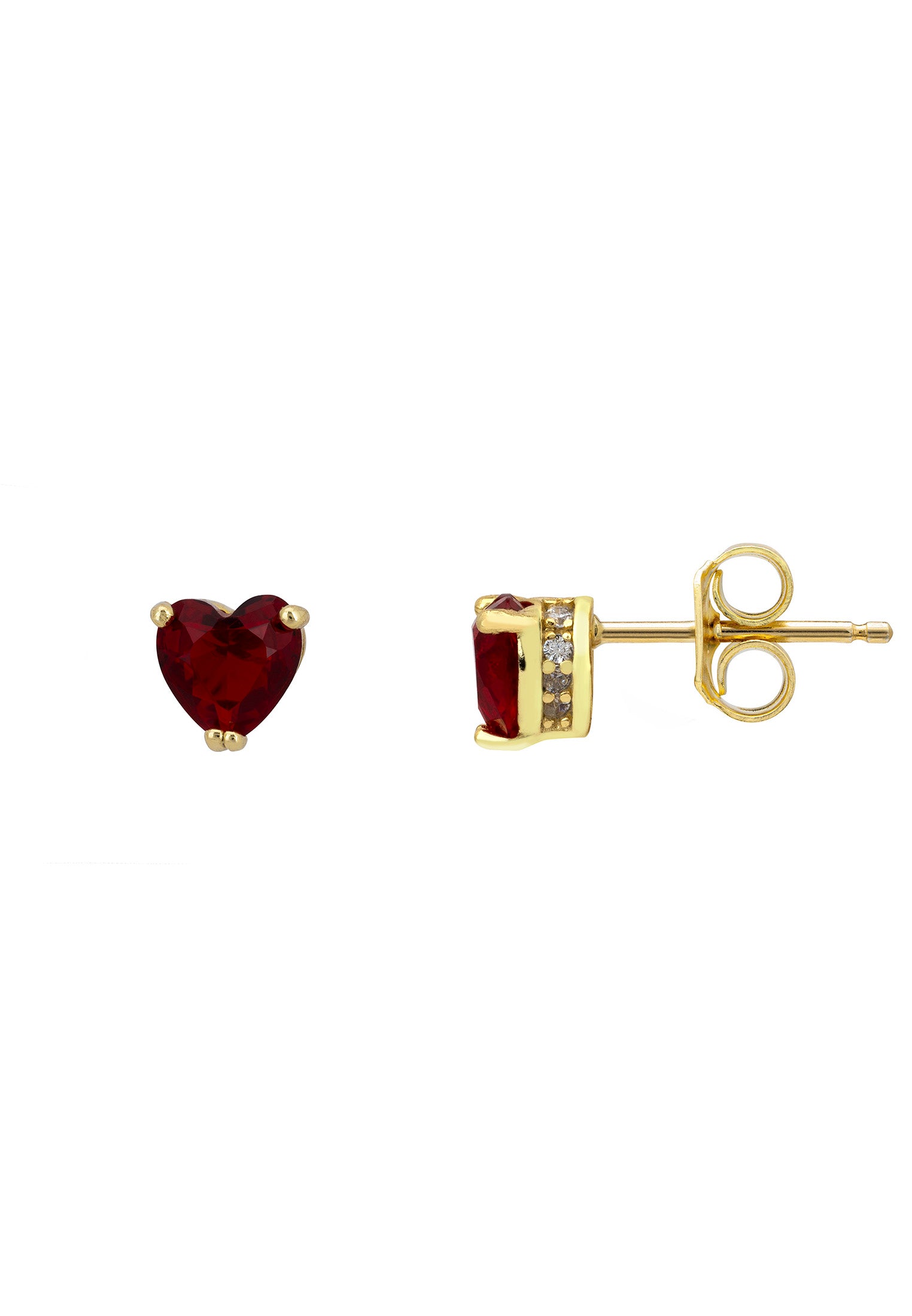 Asscher Cut Heart Stud Earrings Gold Ruby