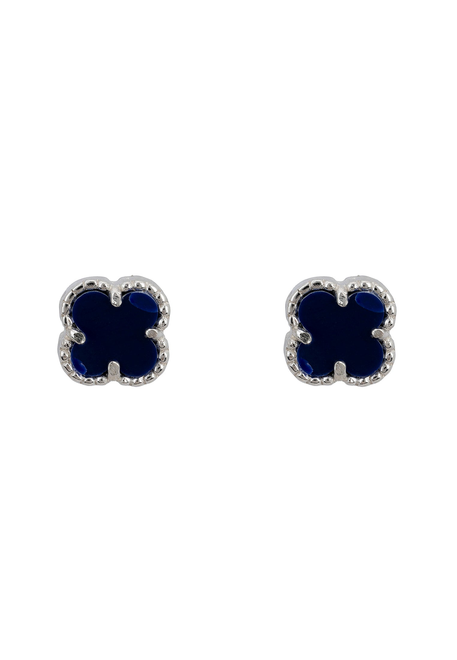 Mini Clover Flower Stud Earrings Lapis Lazuli Silver