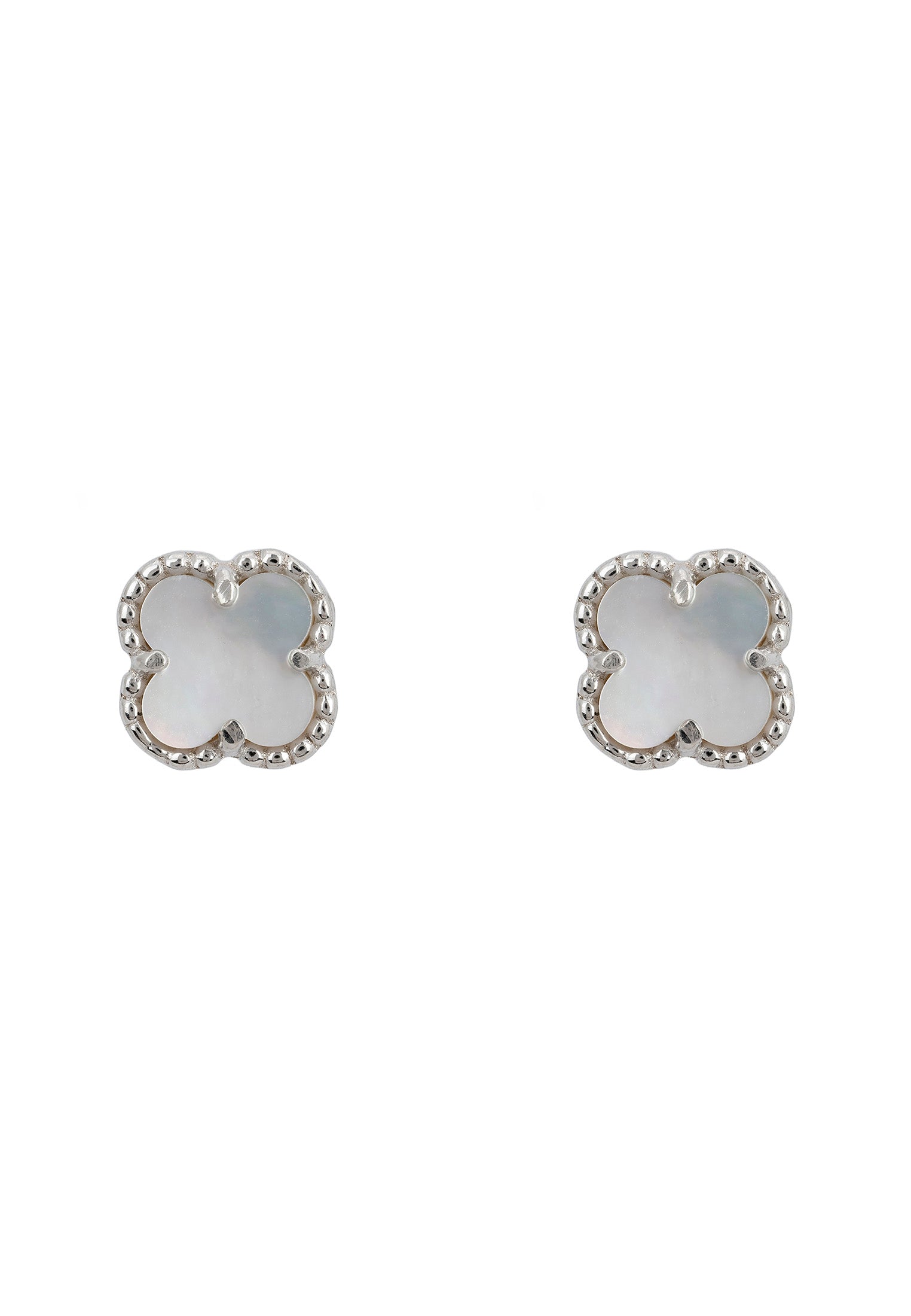 Mini Clover Flower Stud Earrings Mother Of Pearl Silver