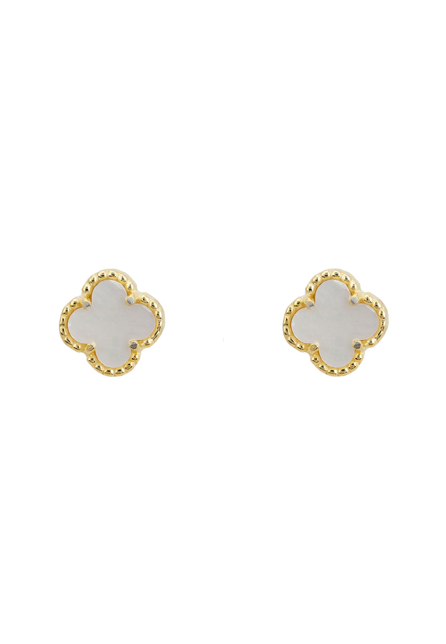 Mini Clover Flower Stud Earrings Mother Of Pearl Gold