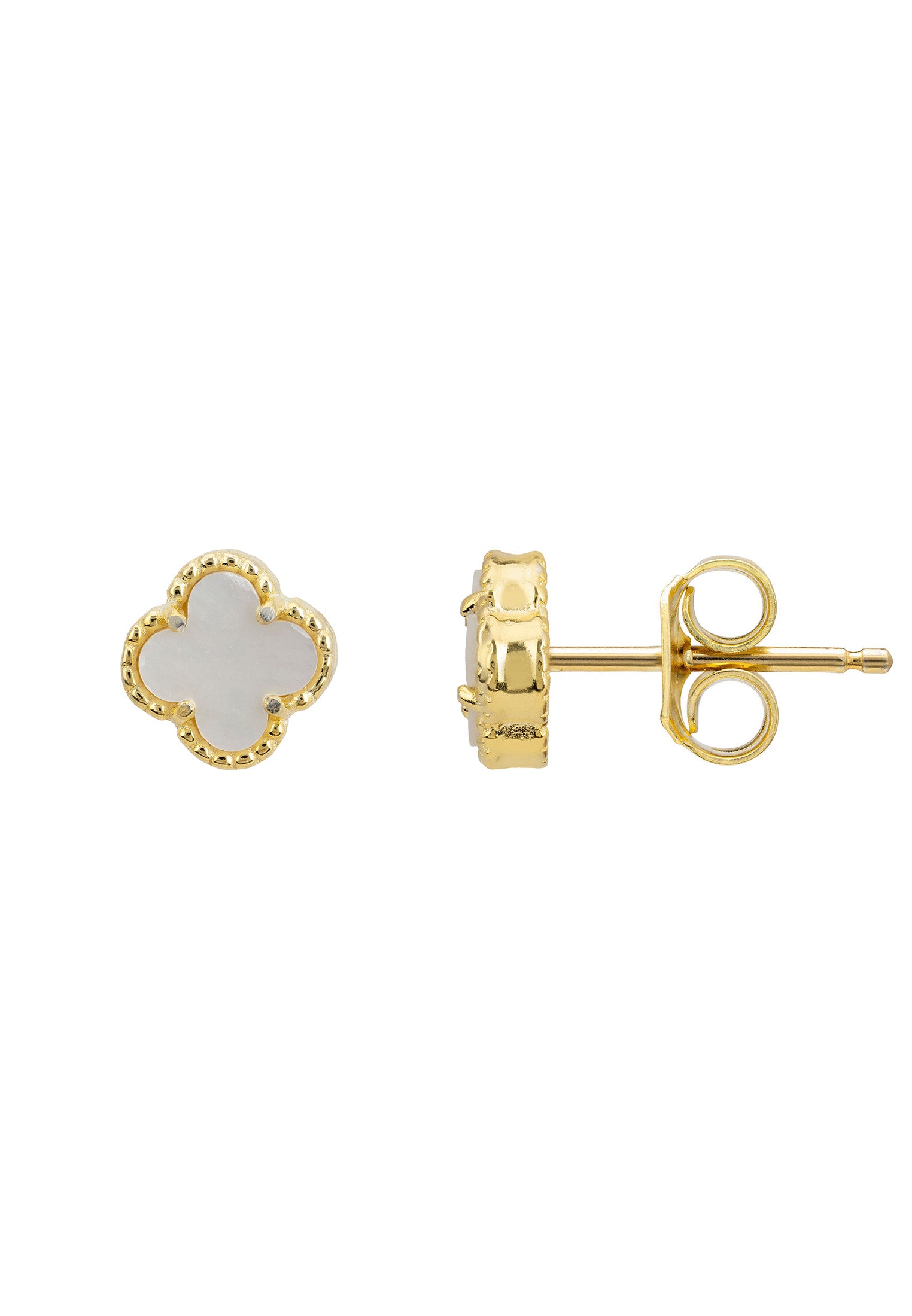 Mini Clover Flower Stud Earrings Mother Of Pearl Gold