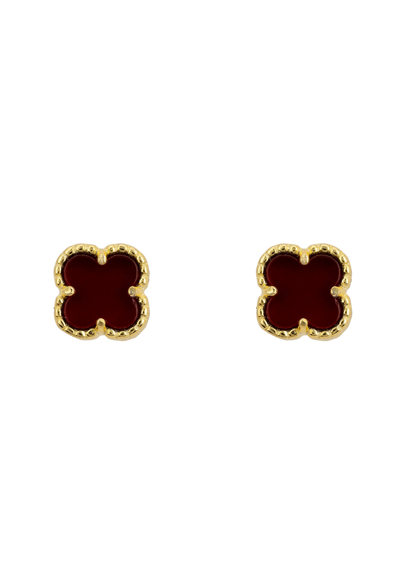 Mini Clover Flower Stud Earrings Carnelian Gold