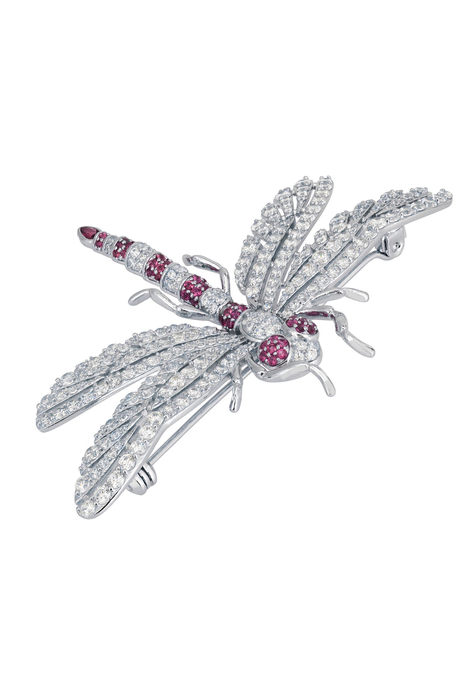 Dragonfly Brooch Silver Ruby Cz