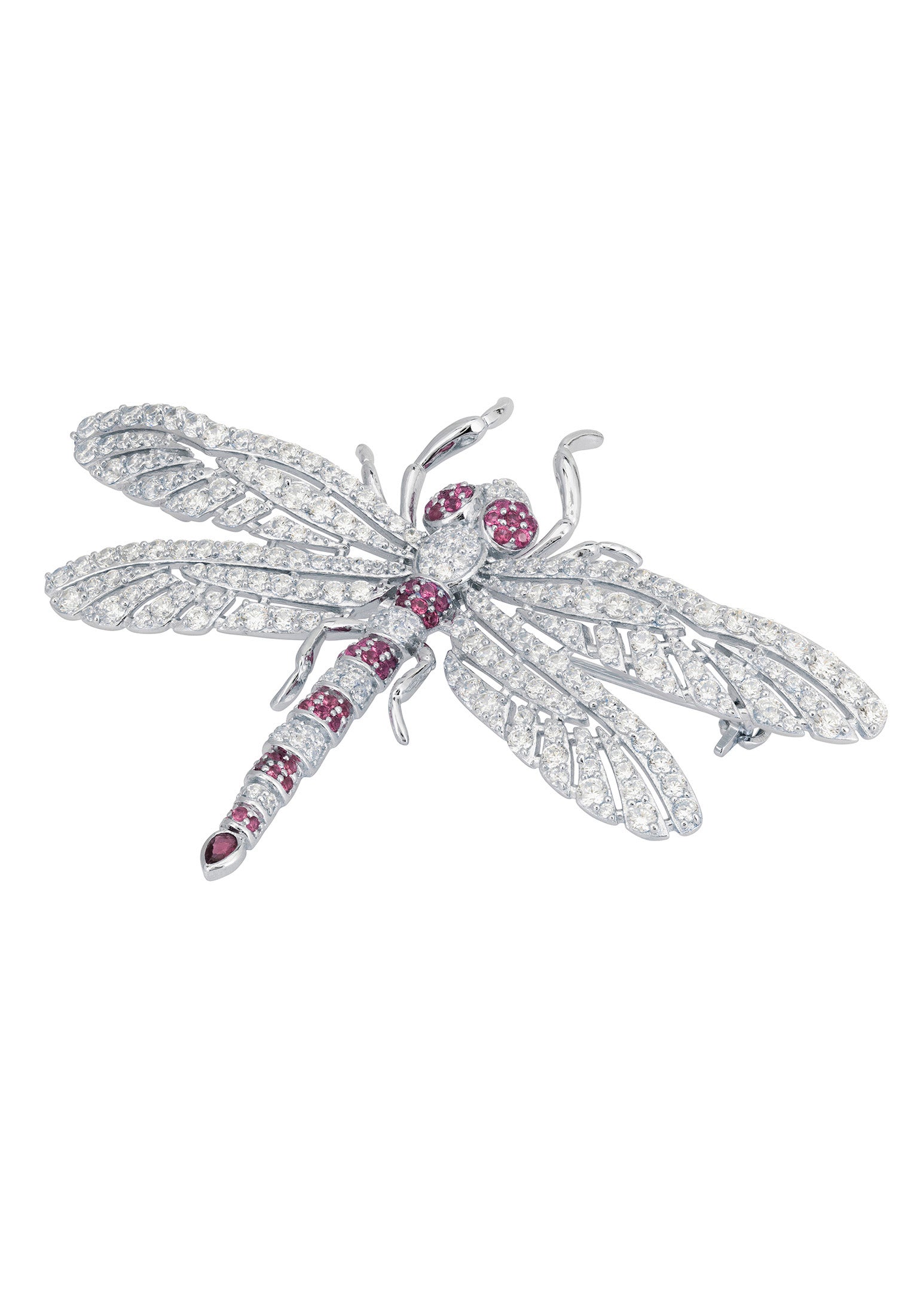 Dragonfly Brooch Silver Ruby Cz