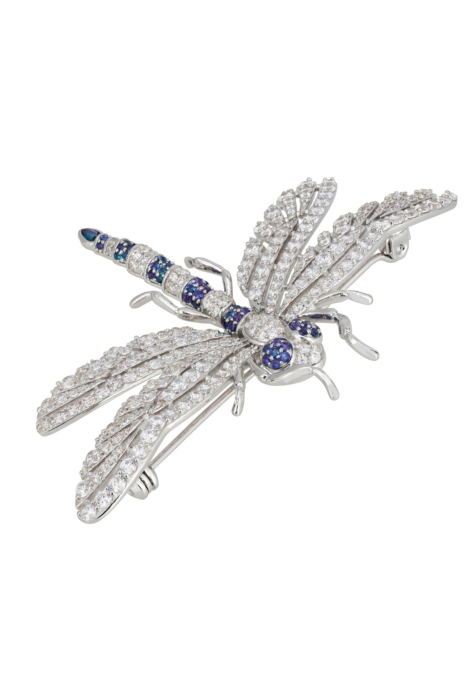 Dragonfly Brooch Silver Sapphire Cz