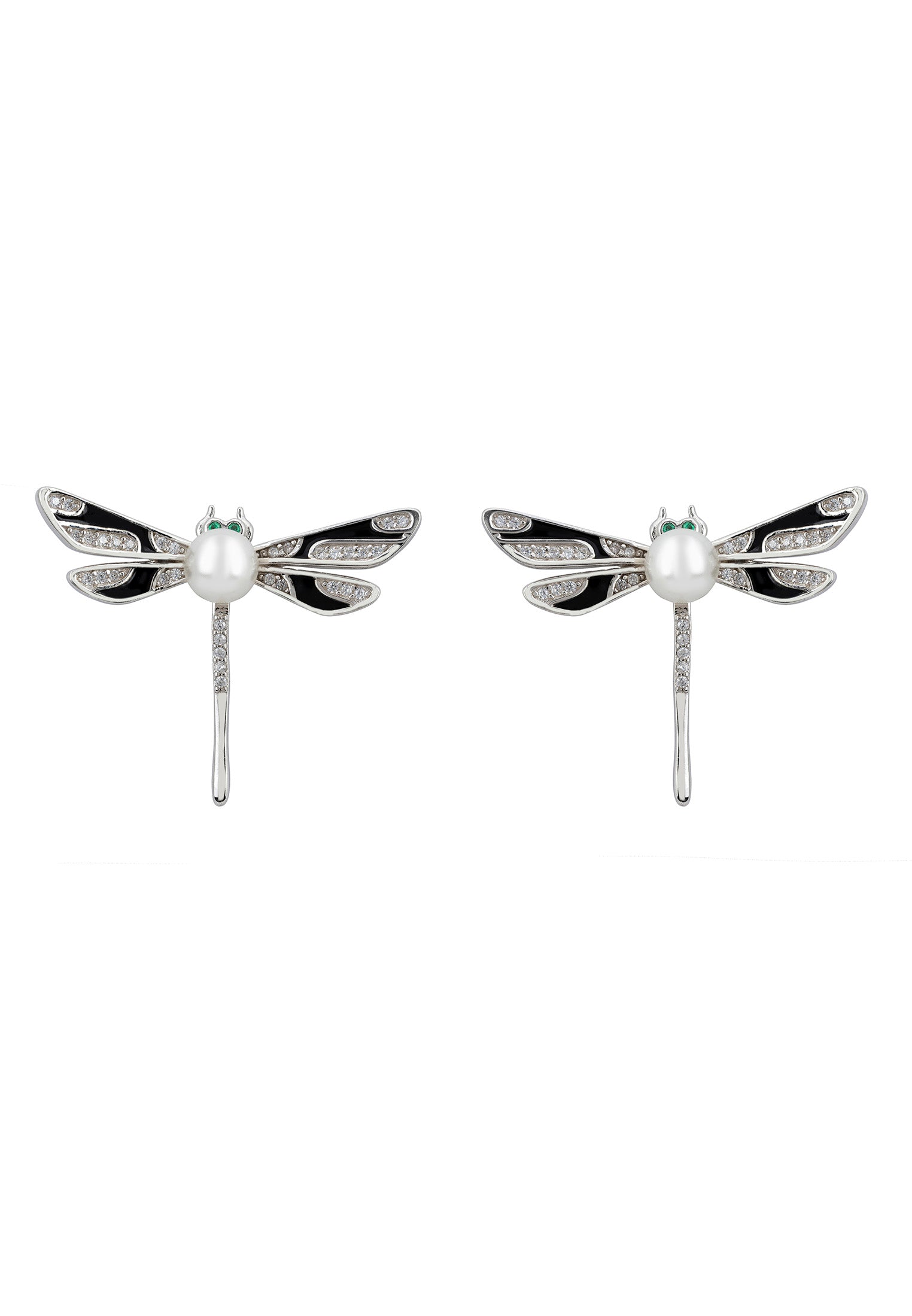 Dragonfly Pearl And Enamel Stud Earrings Silver