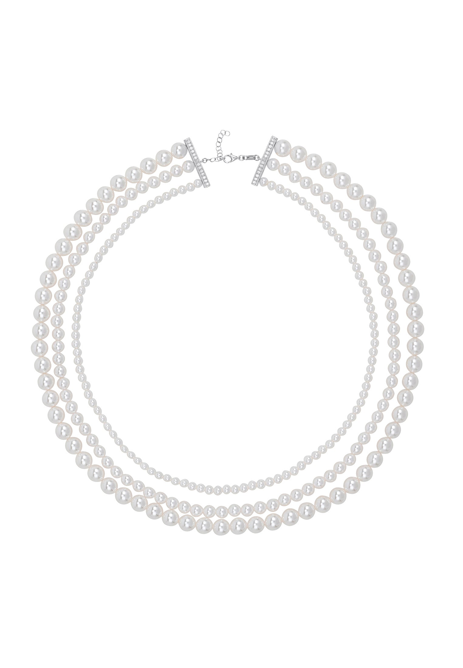 Audrey Three Strand Pearl Necklace Silver