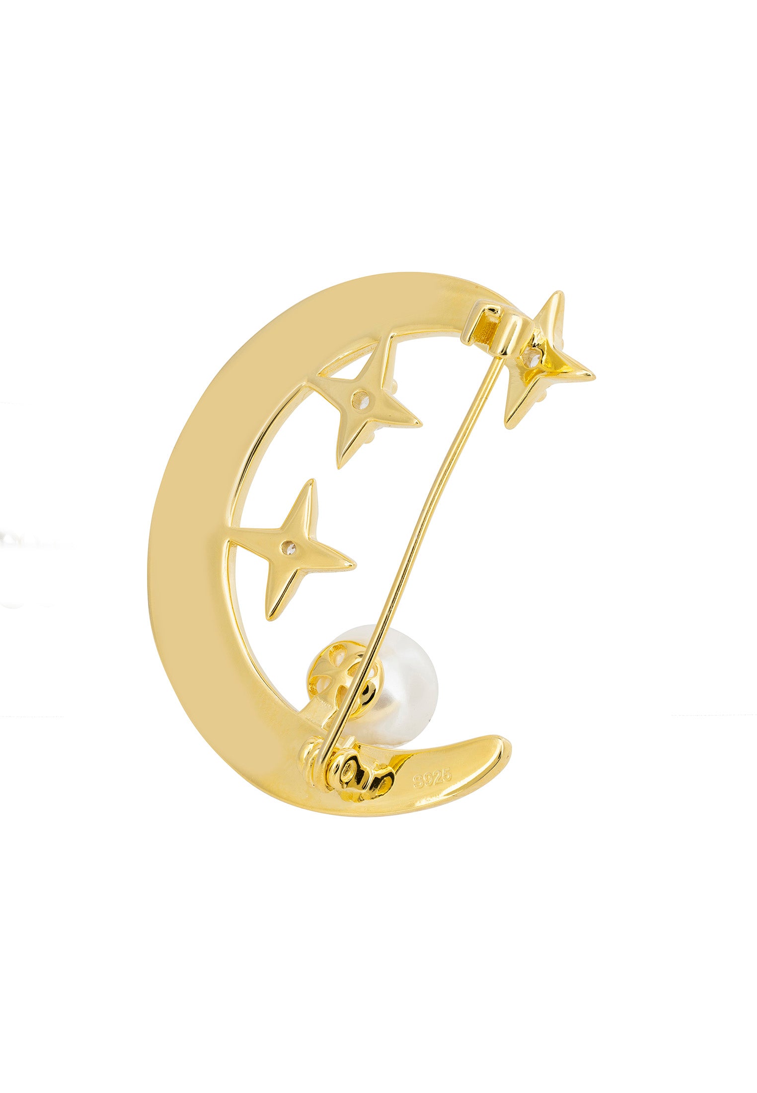 Galileo Mother Of Pearl Moon & Star Brooch Gold