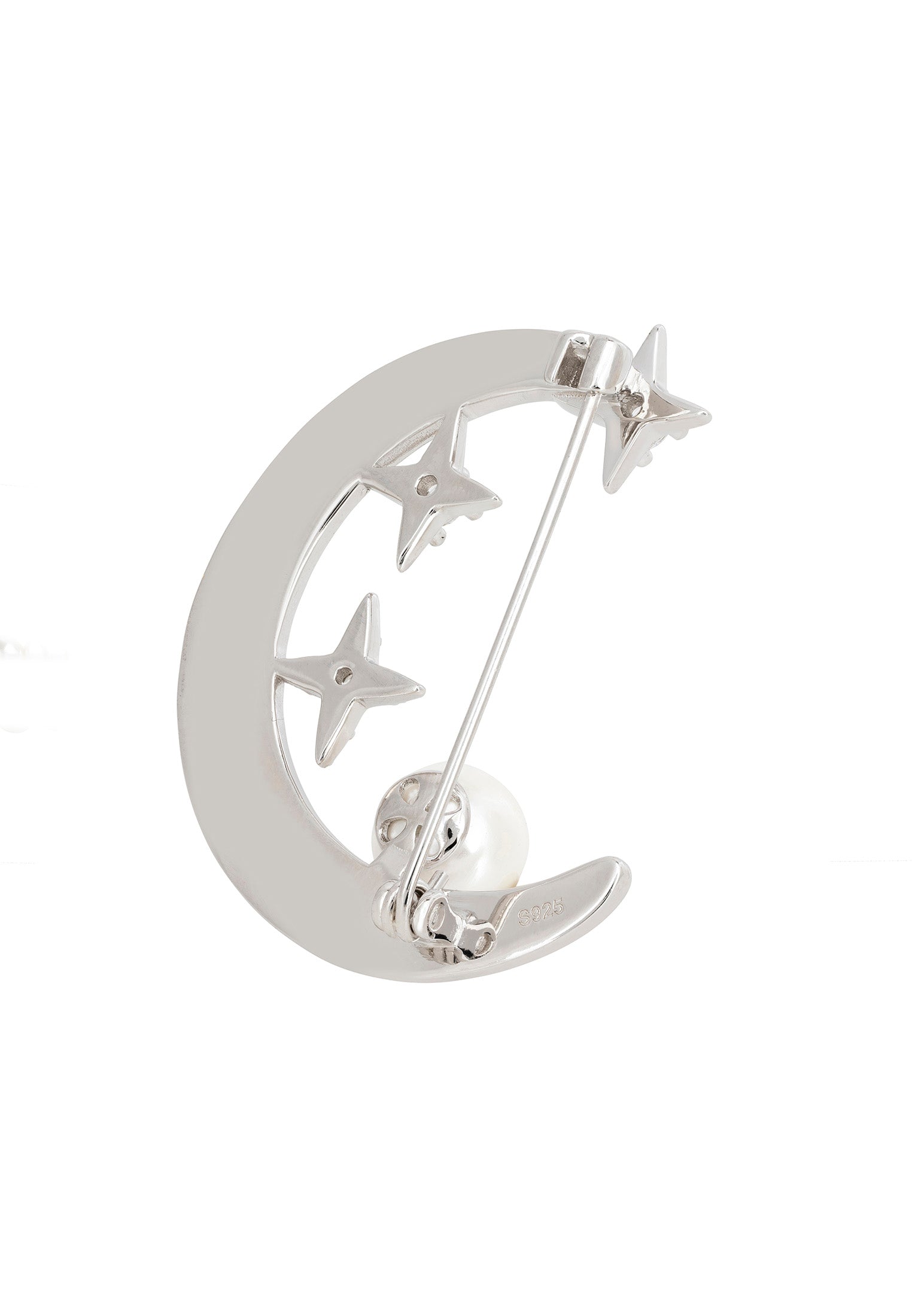 Galileo Mother Of Pearl Moon & Star Brooch Silver