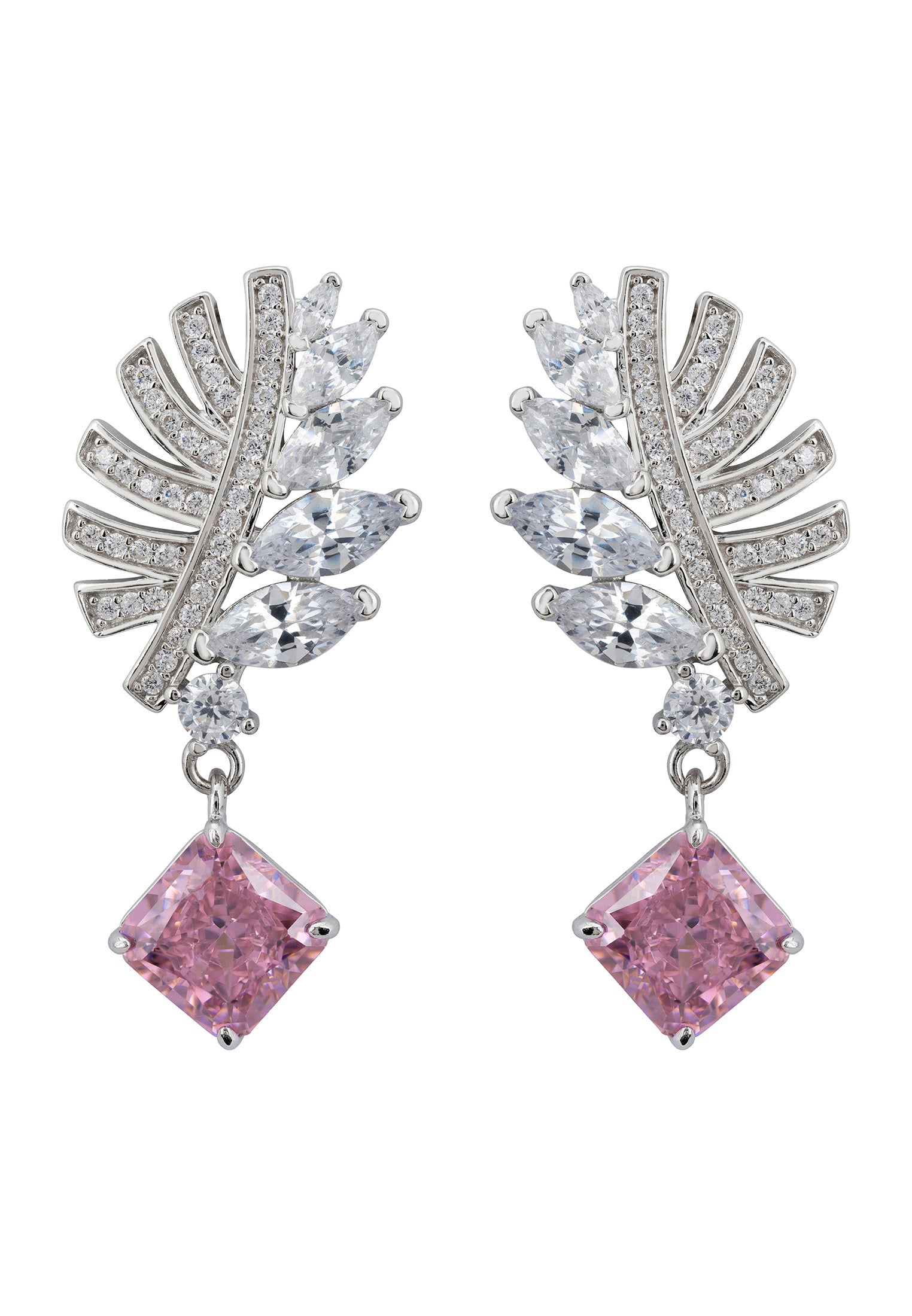 Palm Leaf Morganite Drop Earrings Silver