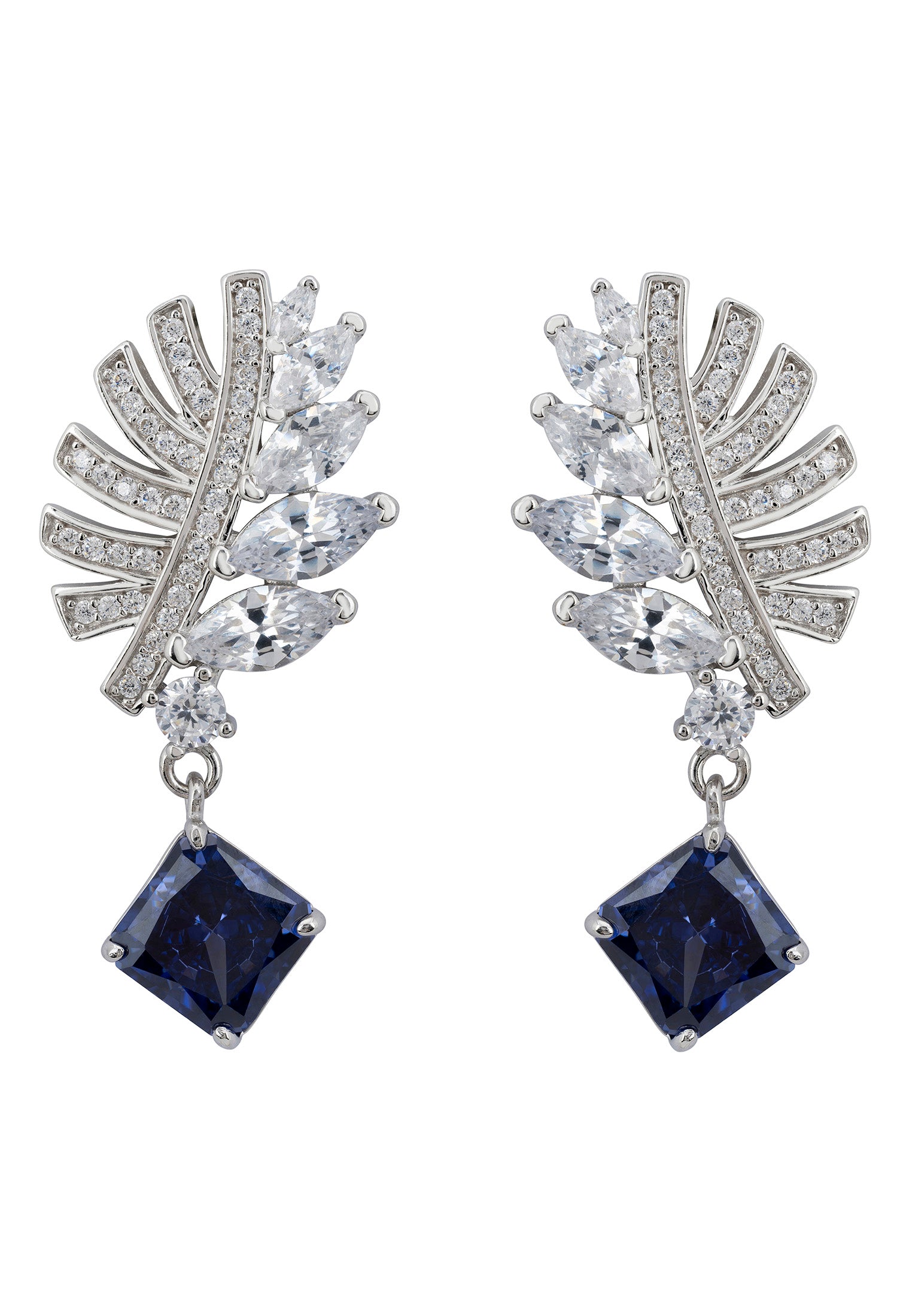 Palm Leaf Tanzanite Drop Earrings Silver