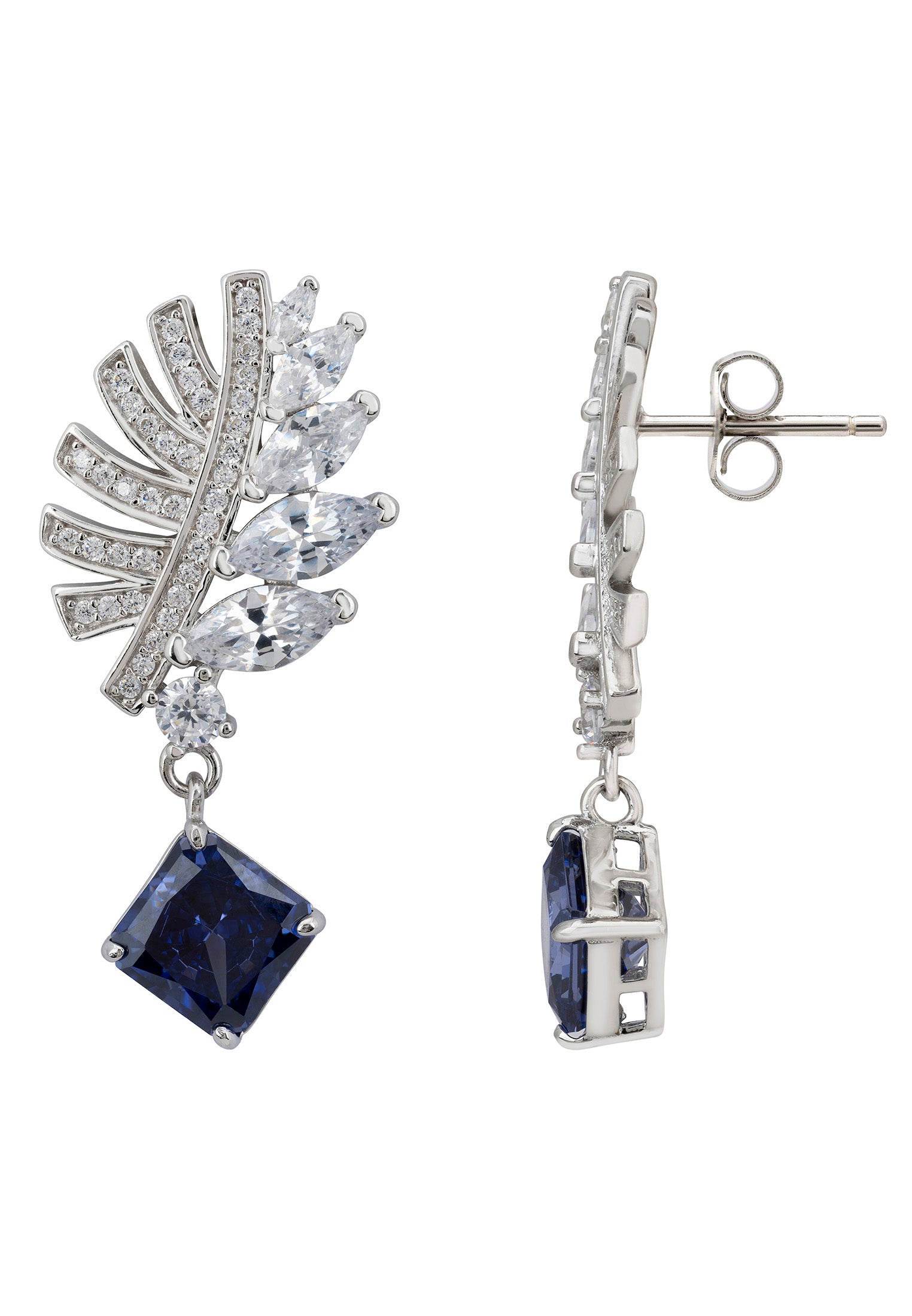 Palm Leaf Tanzanite Drop Earrings Silver