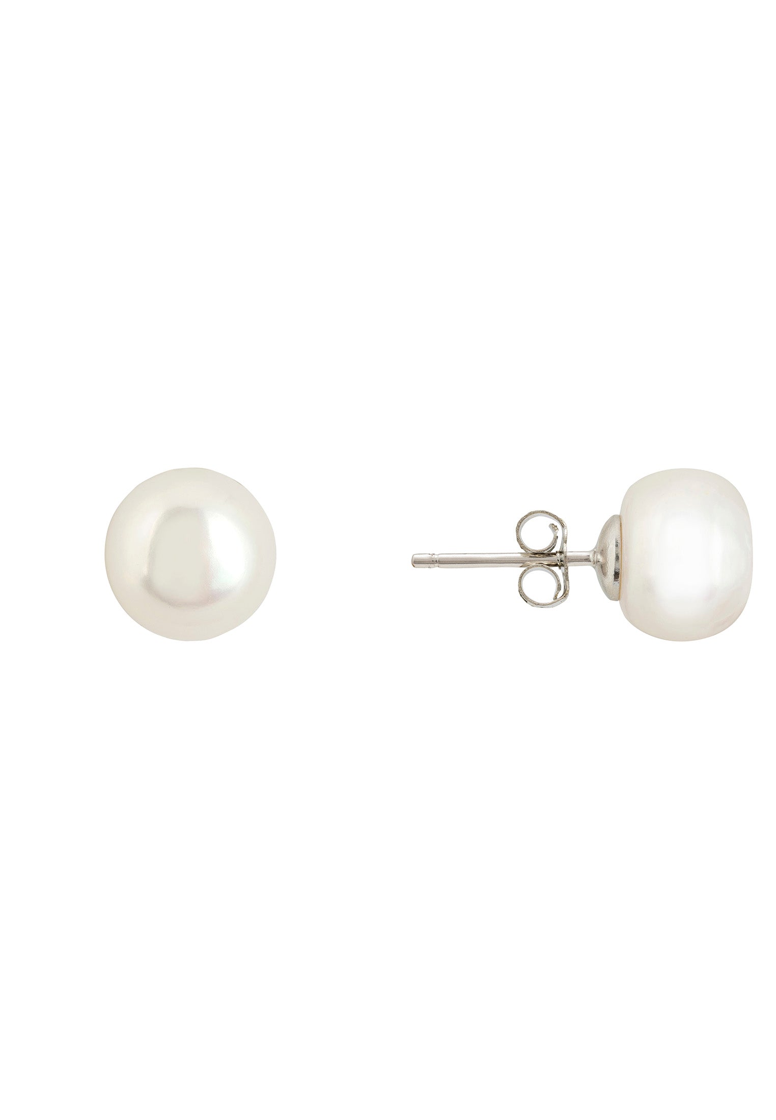 Solid 14K White Gold 11mm Classic Natural Pearl Stud Earrings