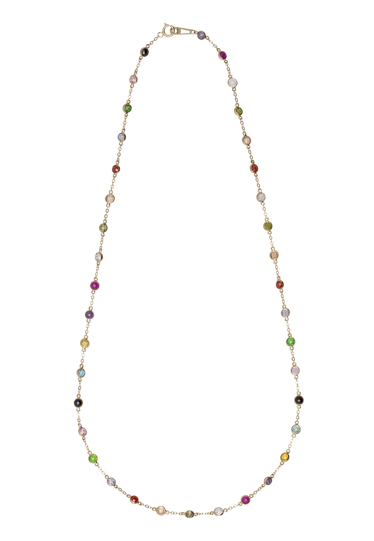 Solid 14K Gold Rainbow Multi Gemstone Necklace