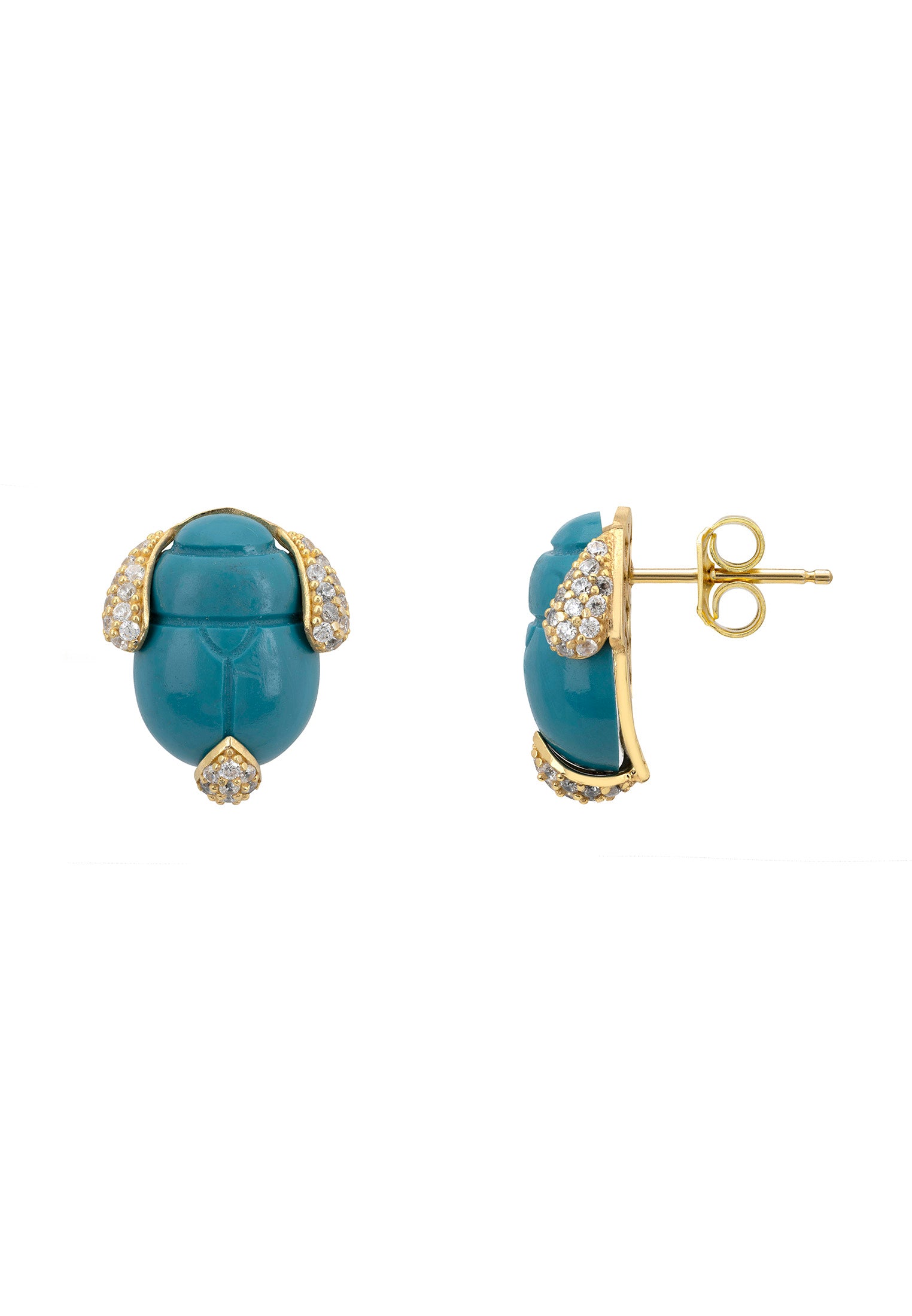 Scarab Beetle Turquoise Stud Earrings Gold