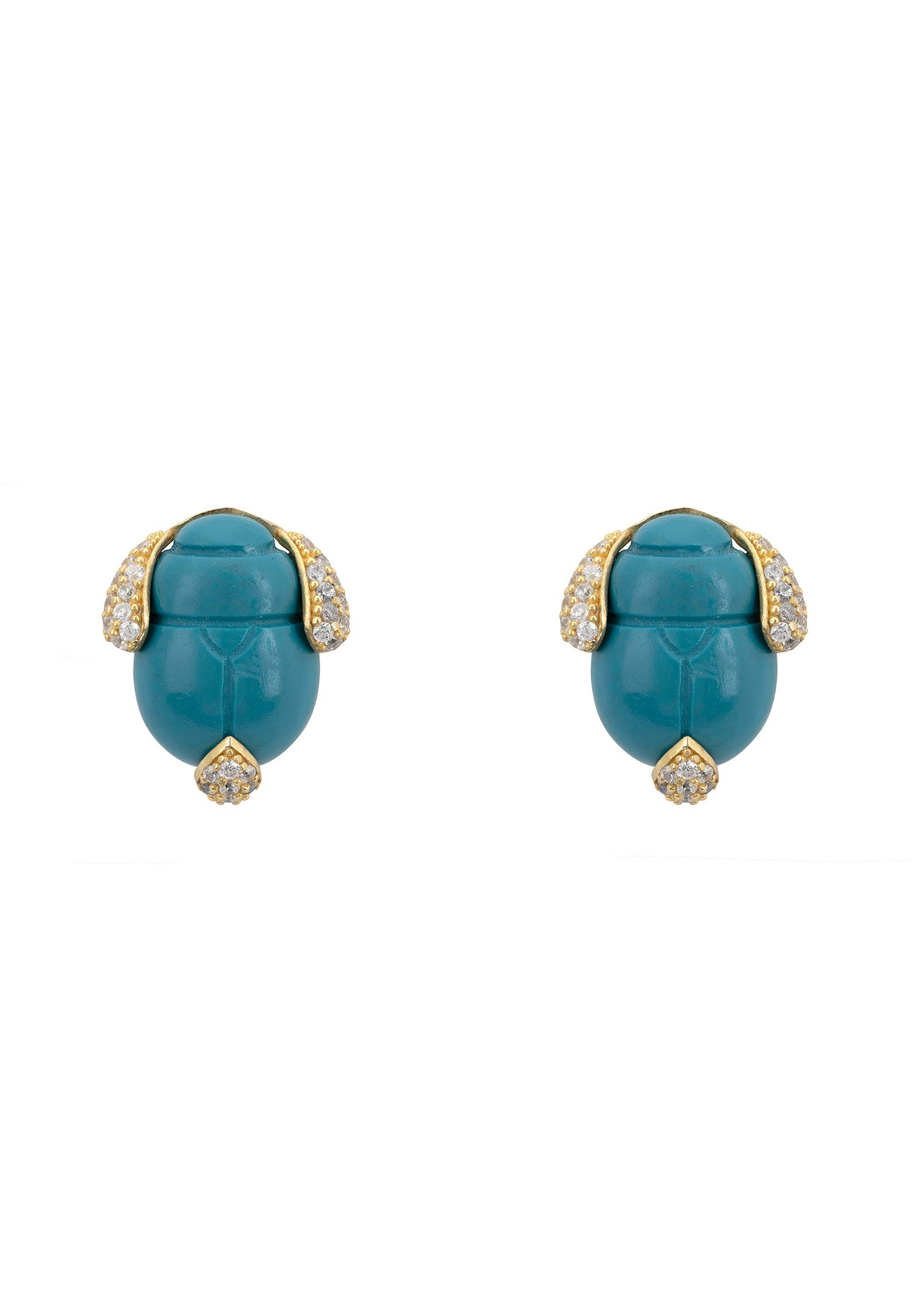 Scarab Beetle Turquoise Stud Earrings Gold