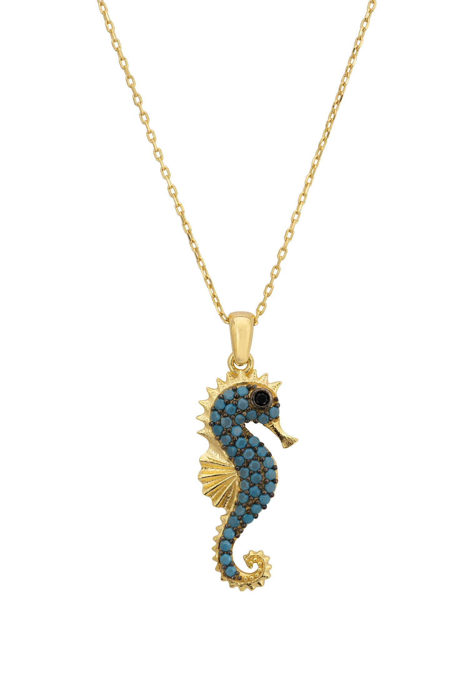 Seahorse Turquoise Pendant Necklace Gold