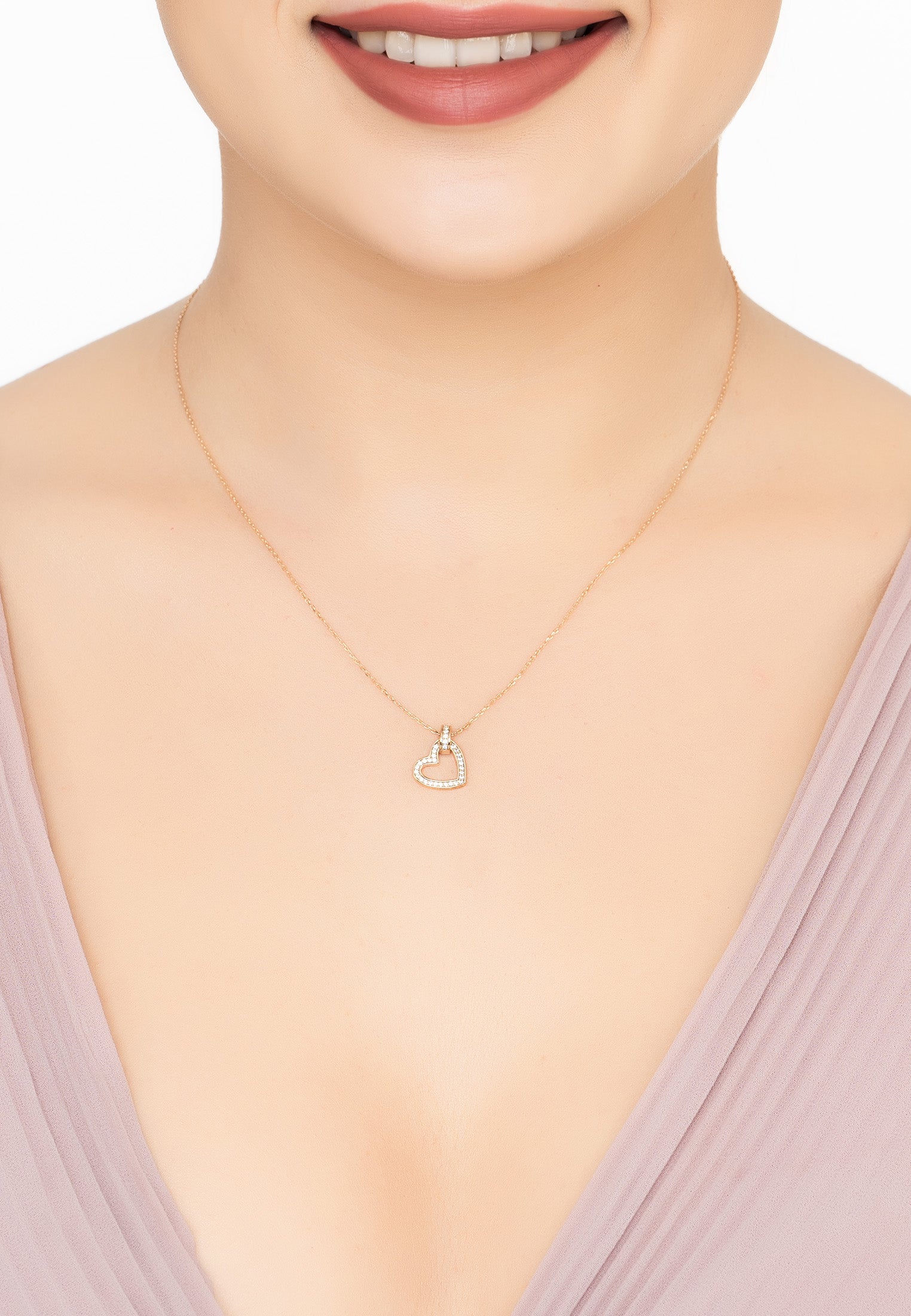 Cherished Heart Pendant Necklace Rosegold