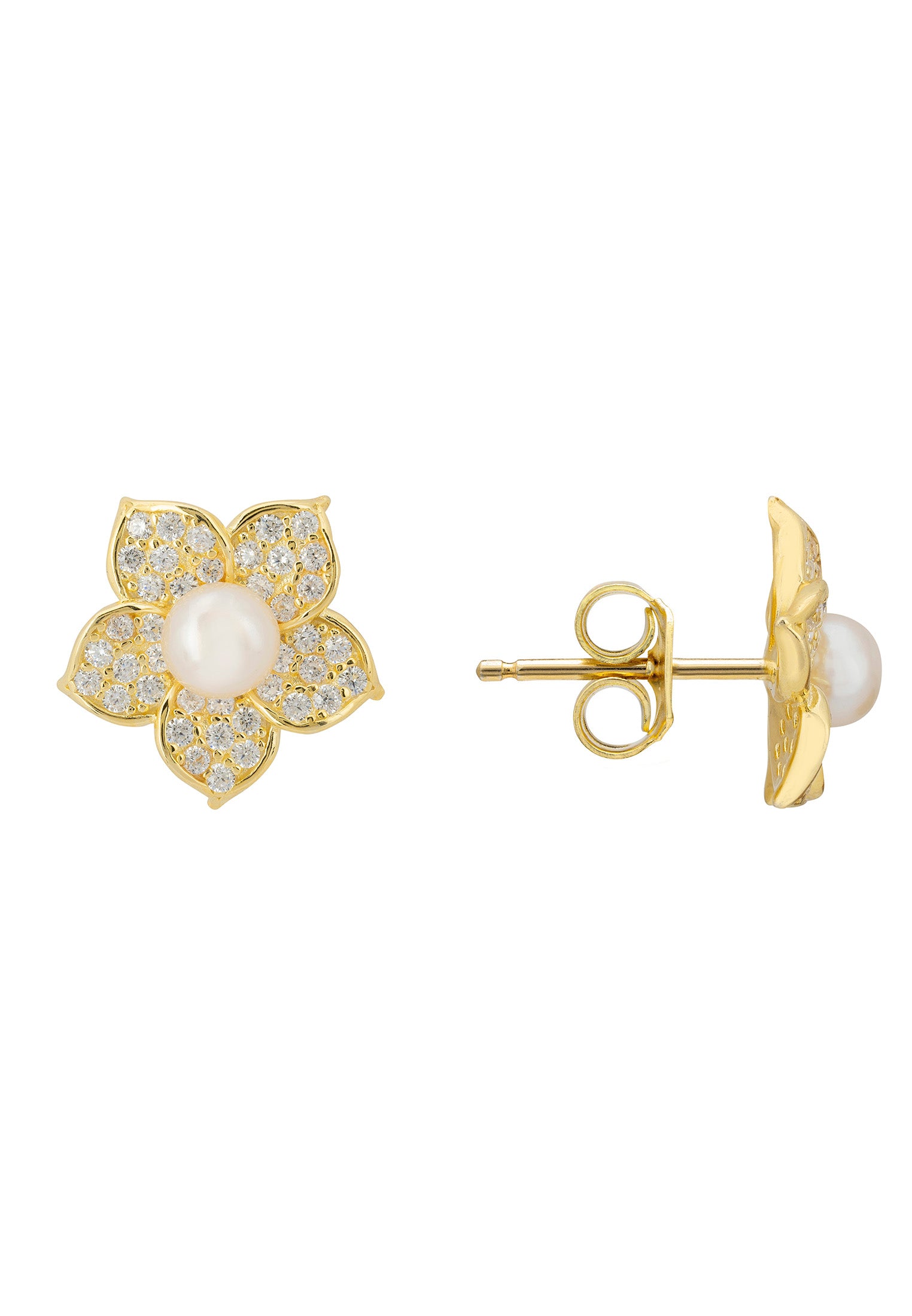 Forget Me Not Pearl Stud Earrings Gold