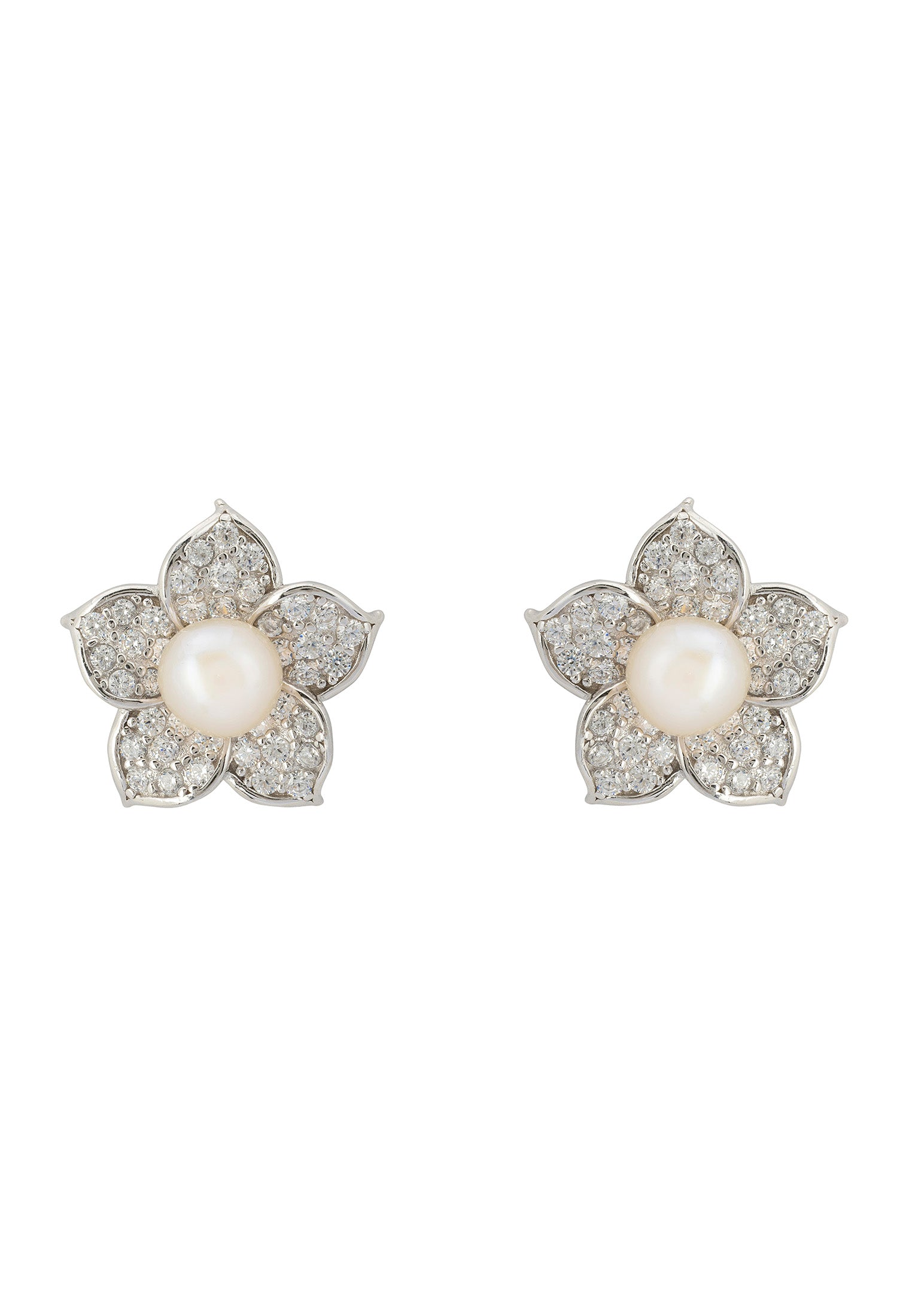 Forget Me Not Pearl Stud Earrings Silver