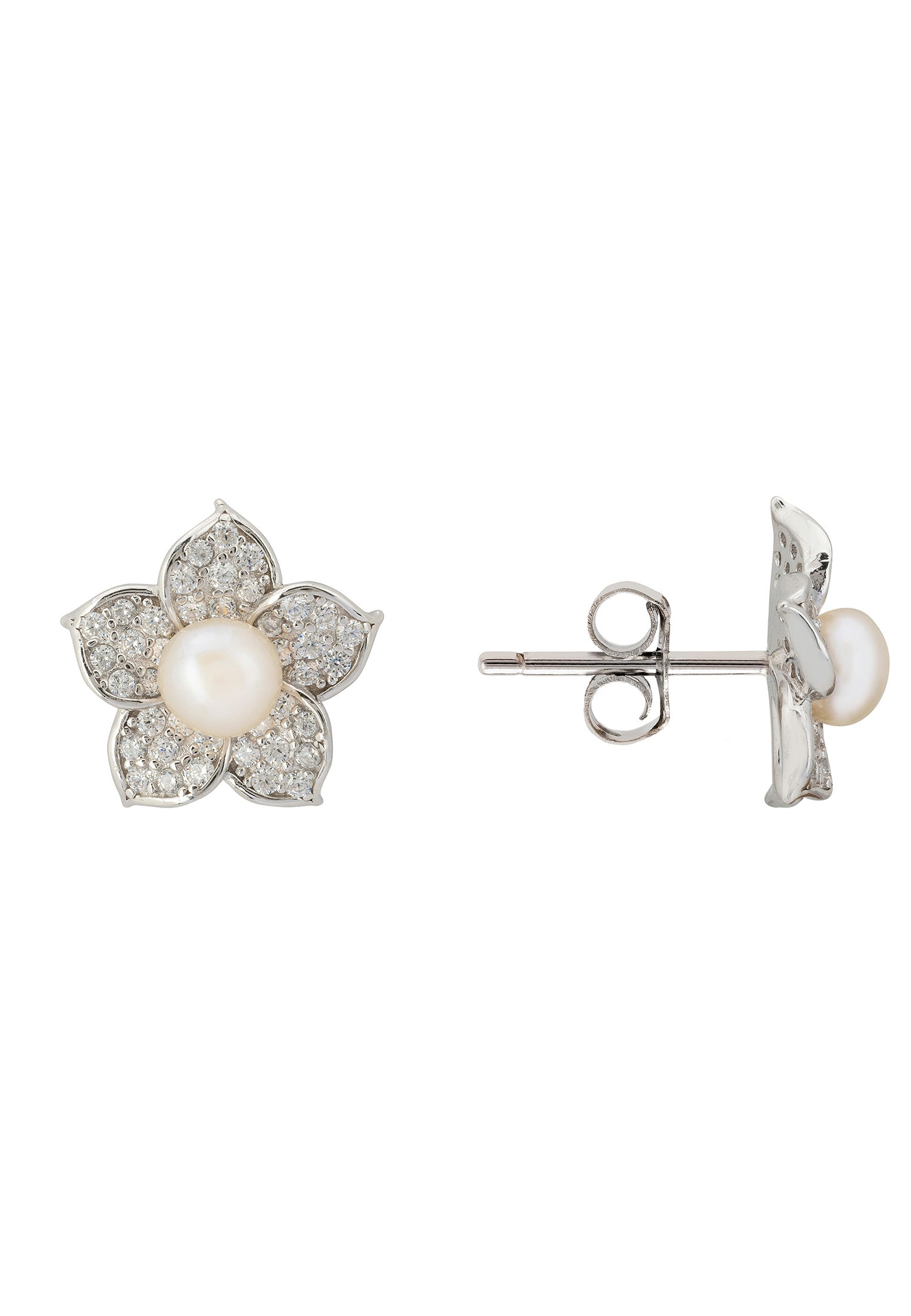 Forget Me Not Pearl Stud Earrings Silver